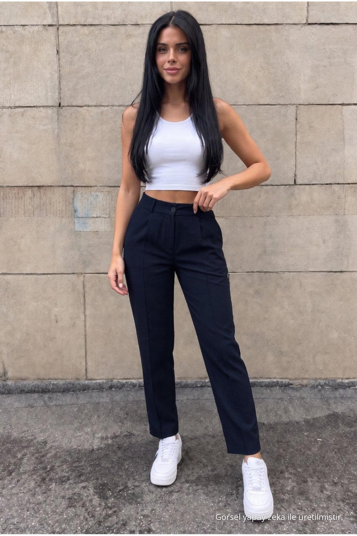 Yüksek Bel Havuç Model Beli Lastikli Dar Paça Pantolon LACİVERT 7