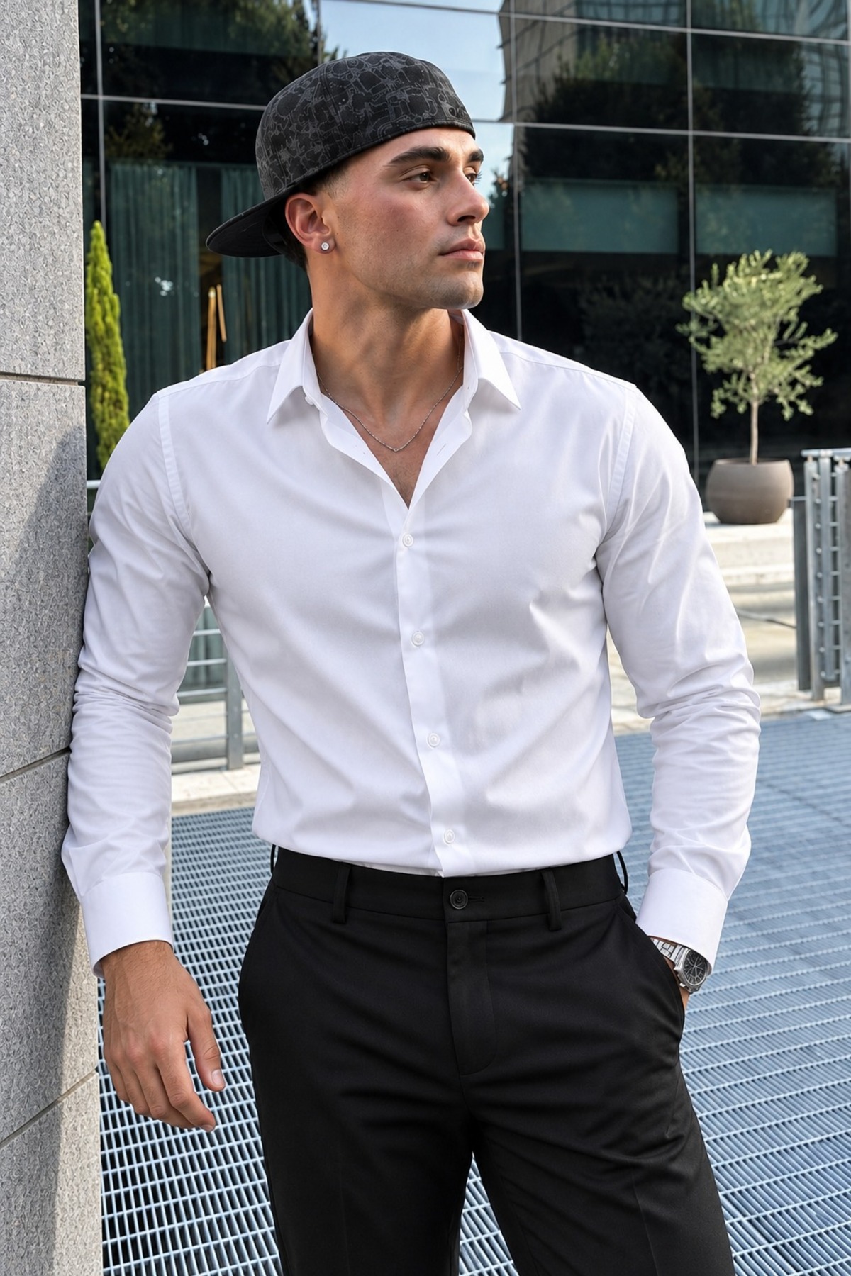 Erkek Slim Fit Uzun Kollu Klasik Beyaz Gömlek 3