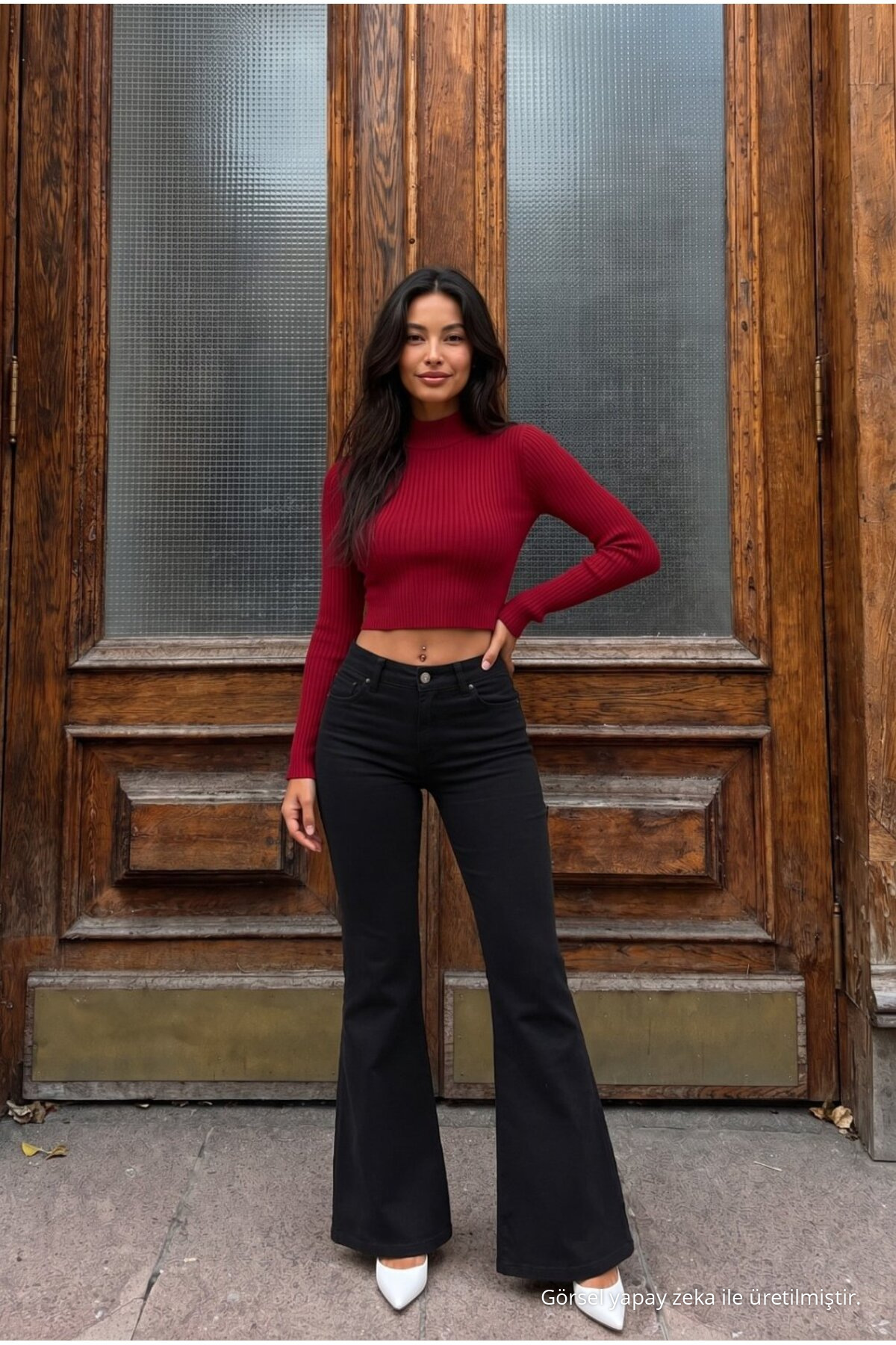 Yüksek Bel Esnek/Likralı Çan Paça Jeans Siyah 7