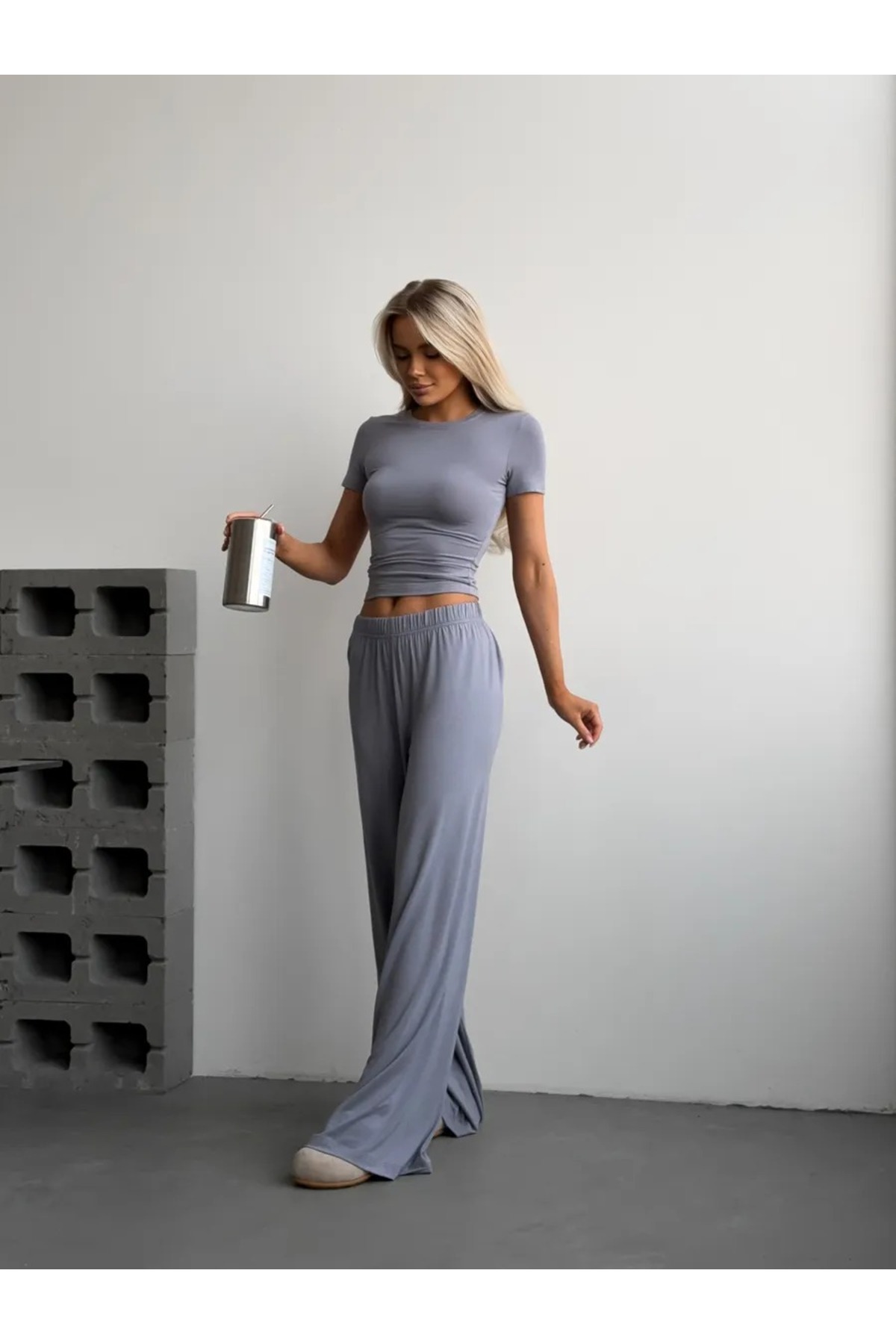 Kadın Body Yazlık Tişört Gri 4