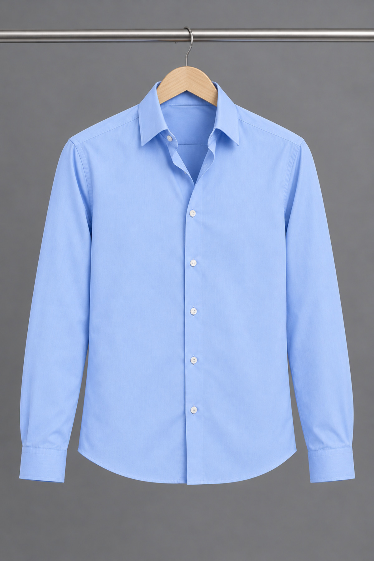 Erkek Klasik Yaka Uzun Kollu Düğmeli Slim Fit Mavi Gömlek 6