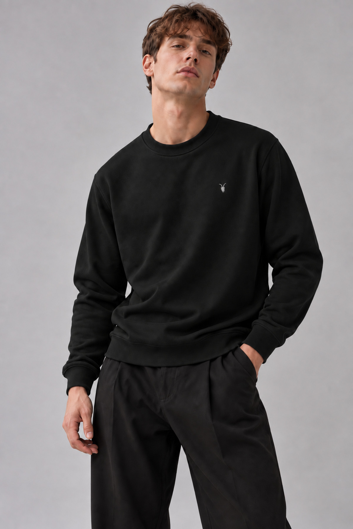 SİYAH Renk Basic Bisiklet Yaka Erkek Sweatshirt 4