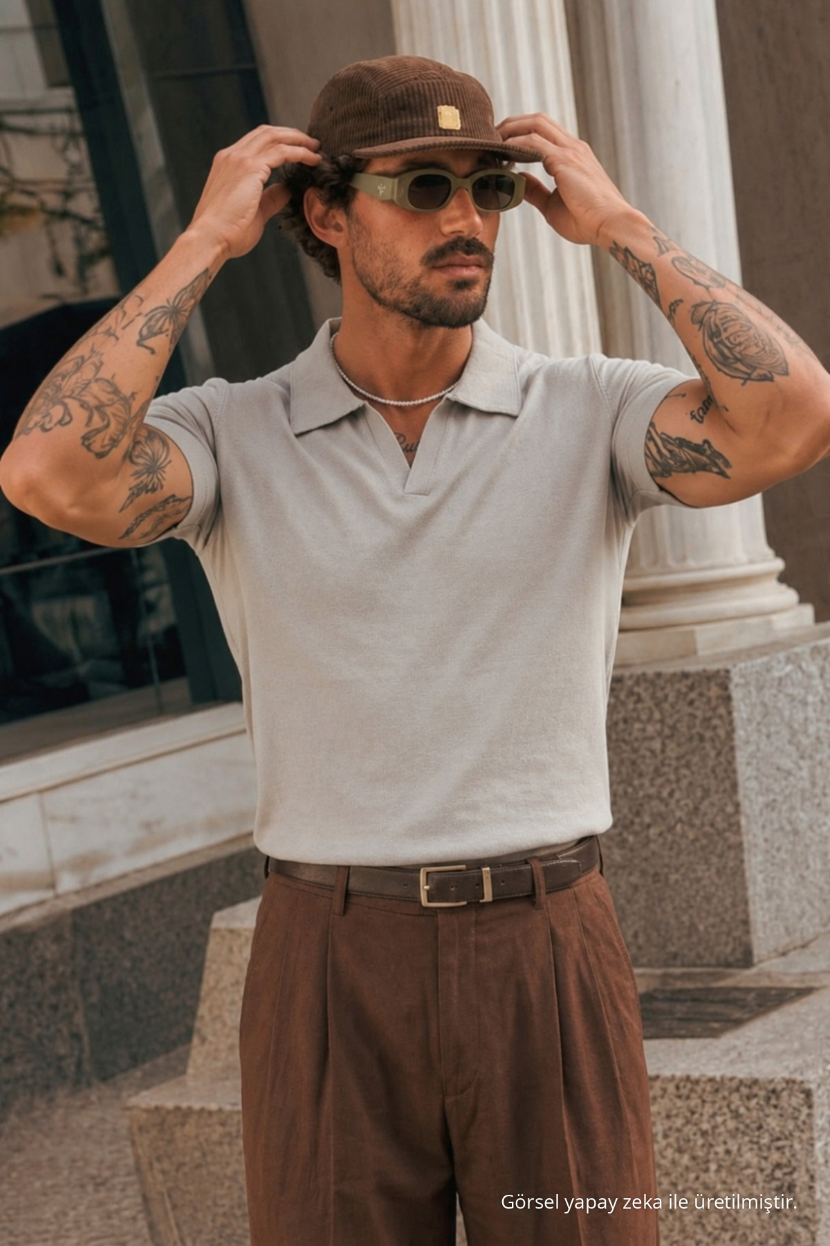 Erkek Polo Yaka %100 Pamuklu Basic GRİ Tişört 4