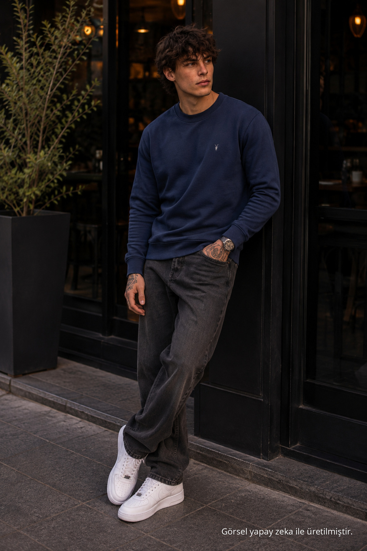 Örme Kışlık Günlük LACİVERT Erkek Sweatshirt 5