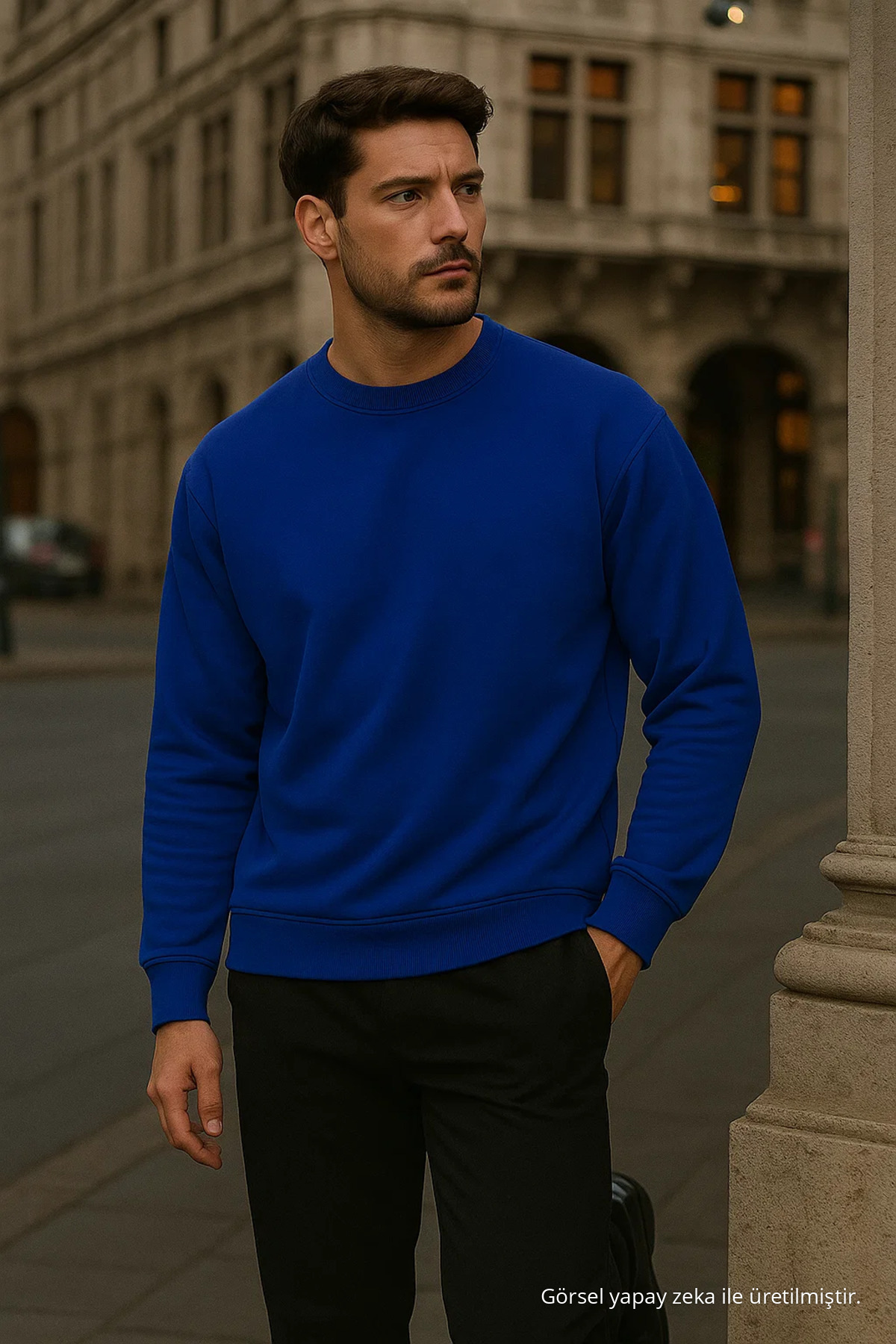 Erkek Oversize Kışlık Mavi Uzun Kazak 6