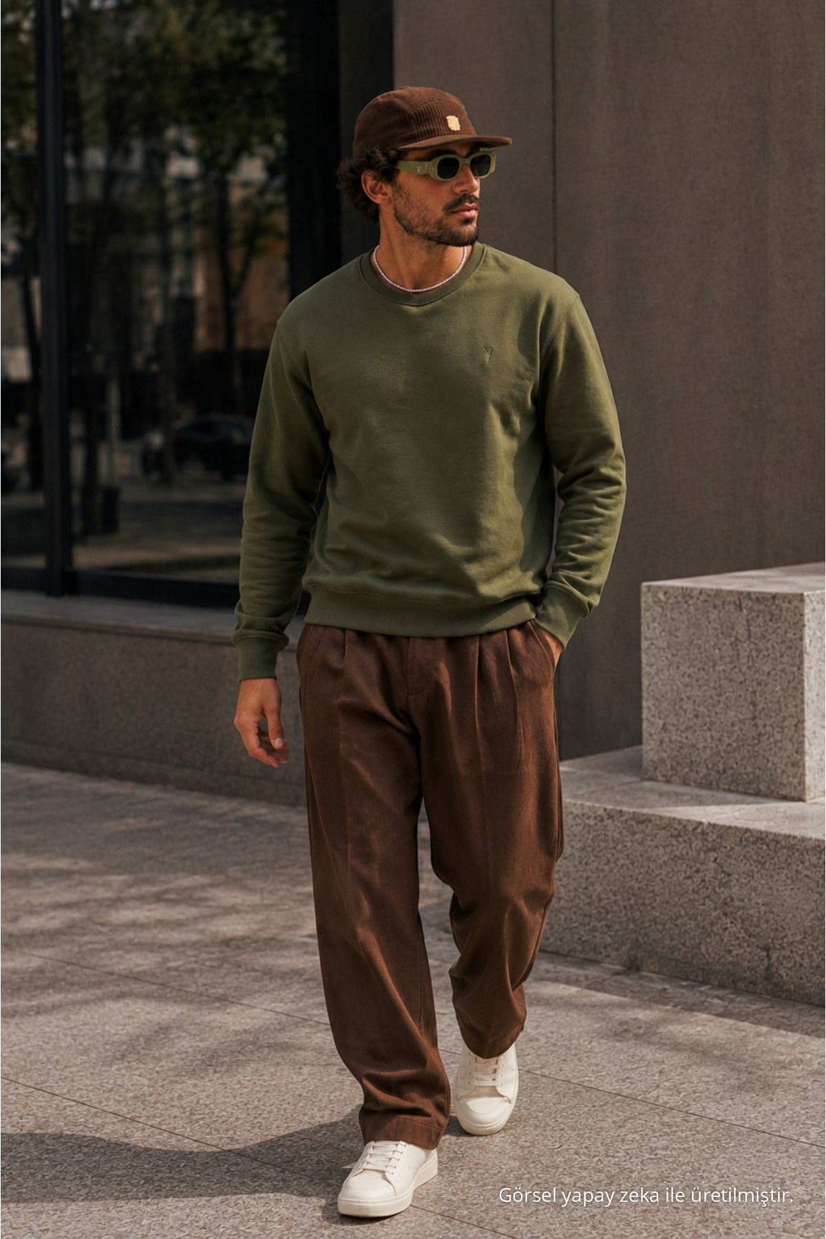 HAKİ Bol Kesim Rahat Erkek Sweatshirt 5