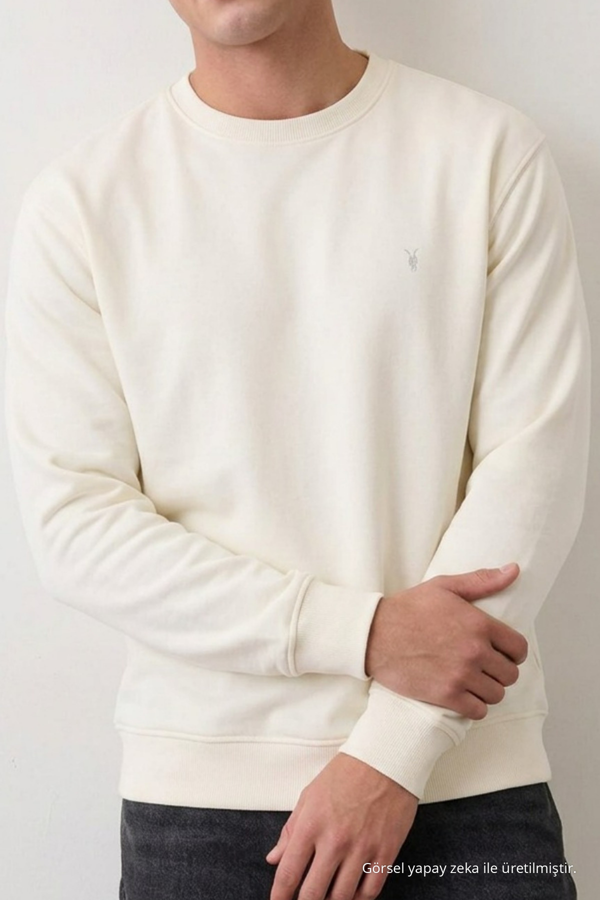 Ekru Oversize Pamuklu Erkek Sweatshirt 4