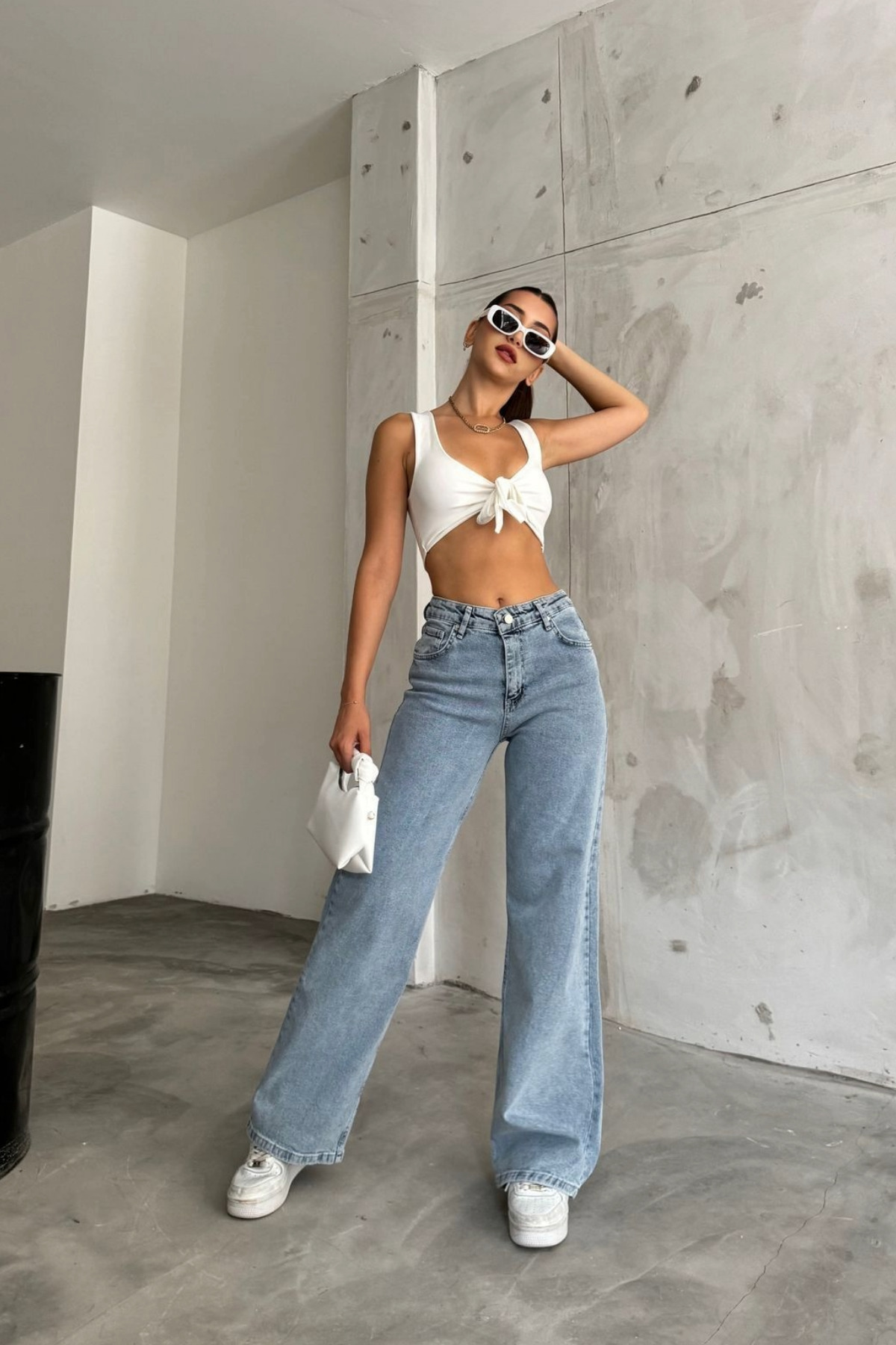 Kadın Açık Mavi Yüksek Bel Geniş Paça Bol,salaş Palazzo Jeans 7