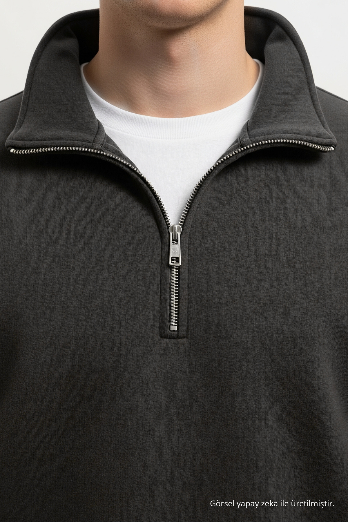 Erkek Basic Füme Yarım Fermuarlı Sweatshirt 3