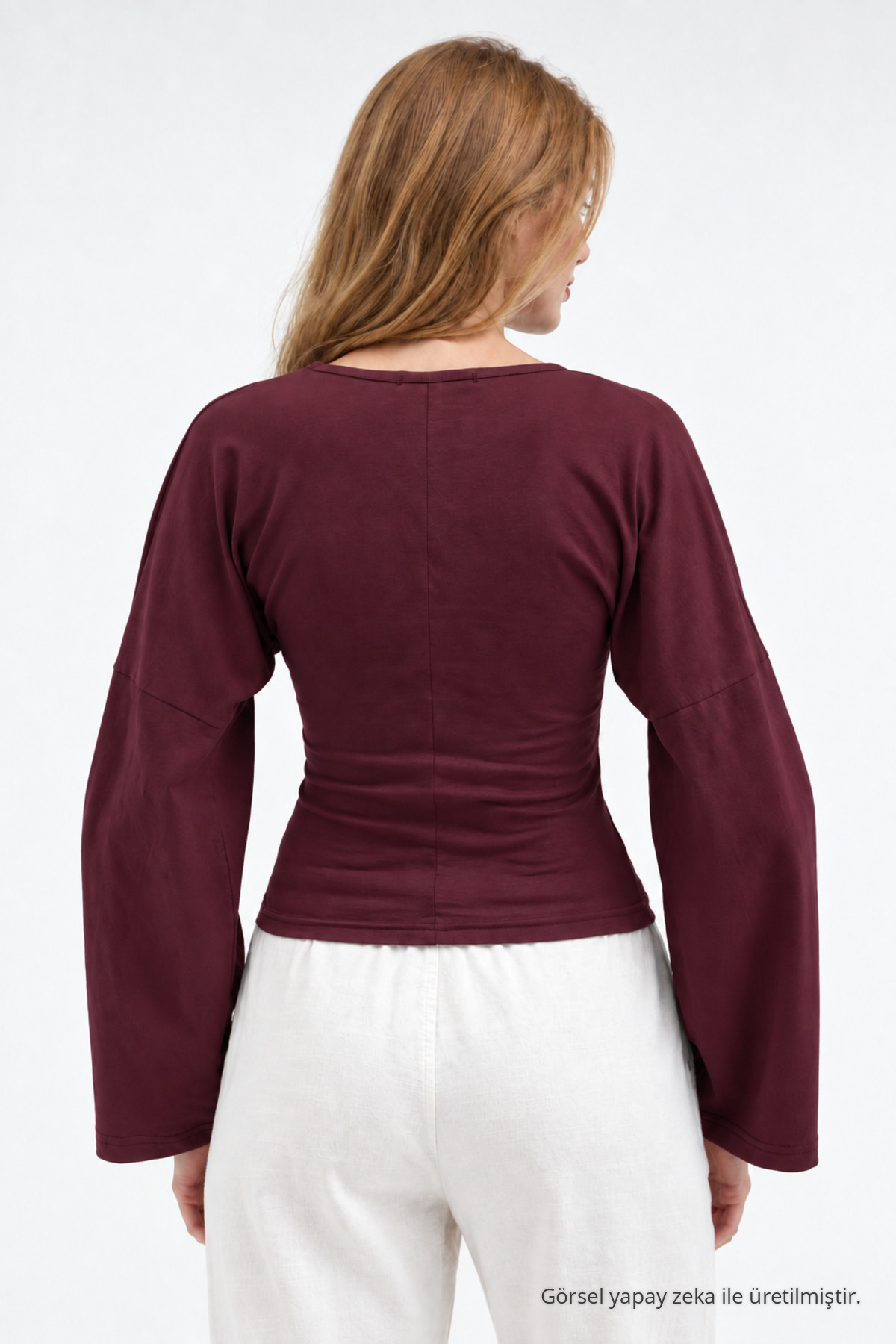 Kadın Reglan Kol Dokulu Crop Bordo Bluz 3