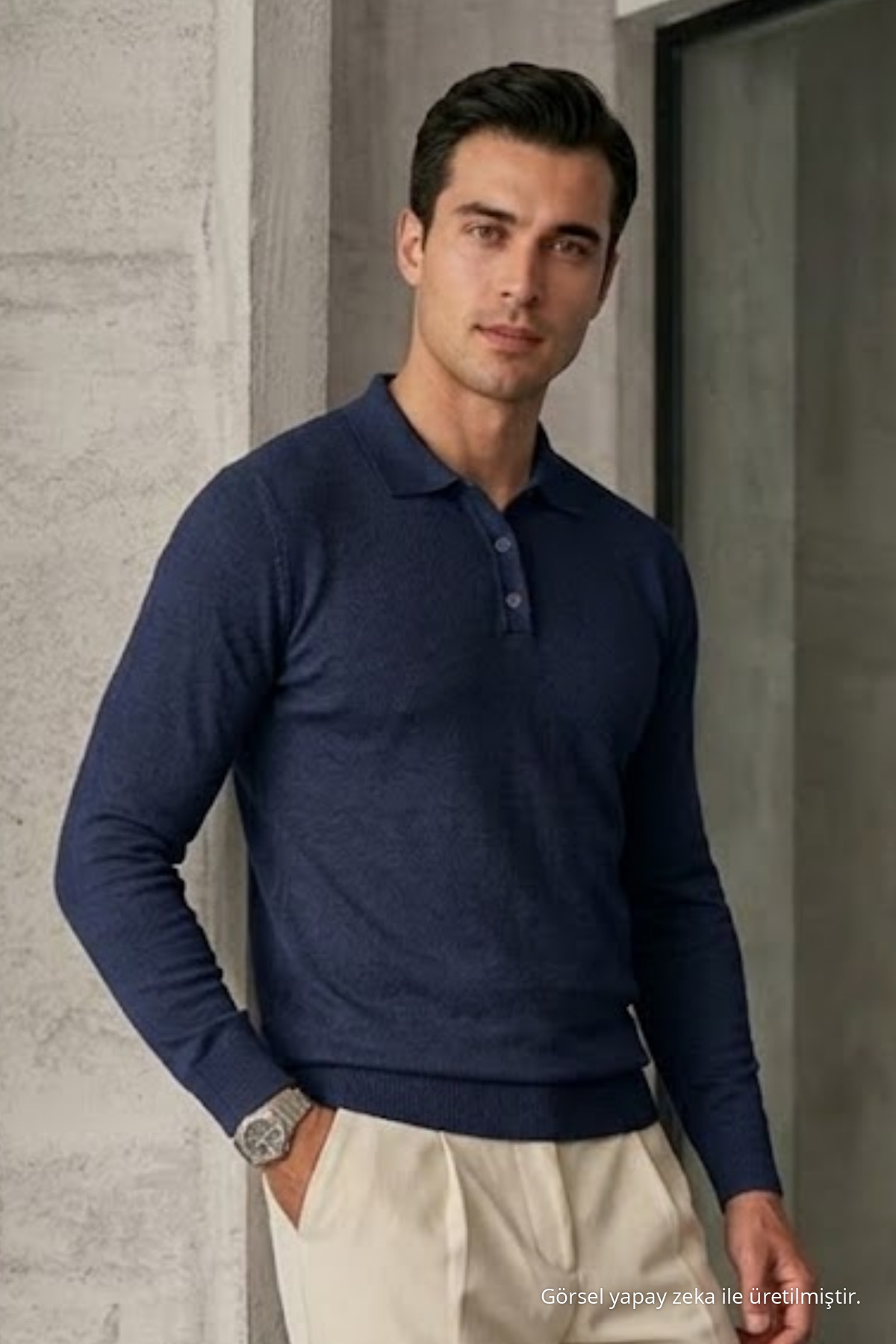 Erkek Casual Loose Reglan Lacivert Kazak 5