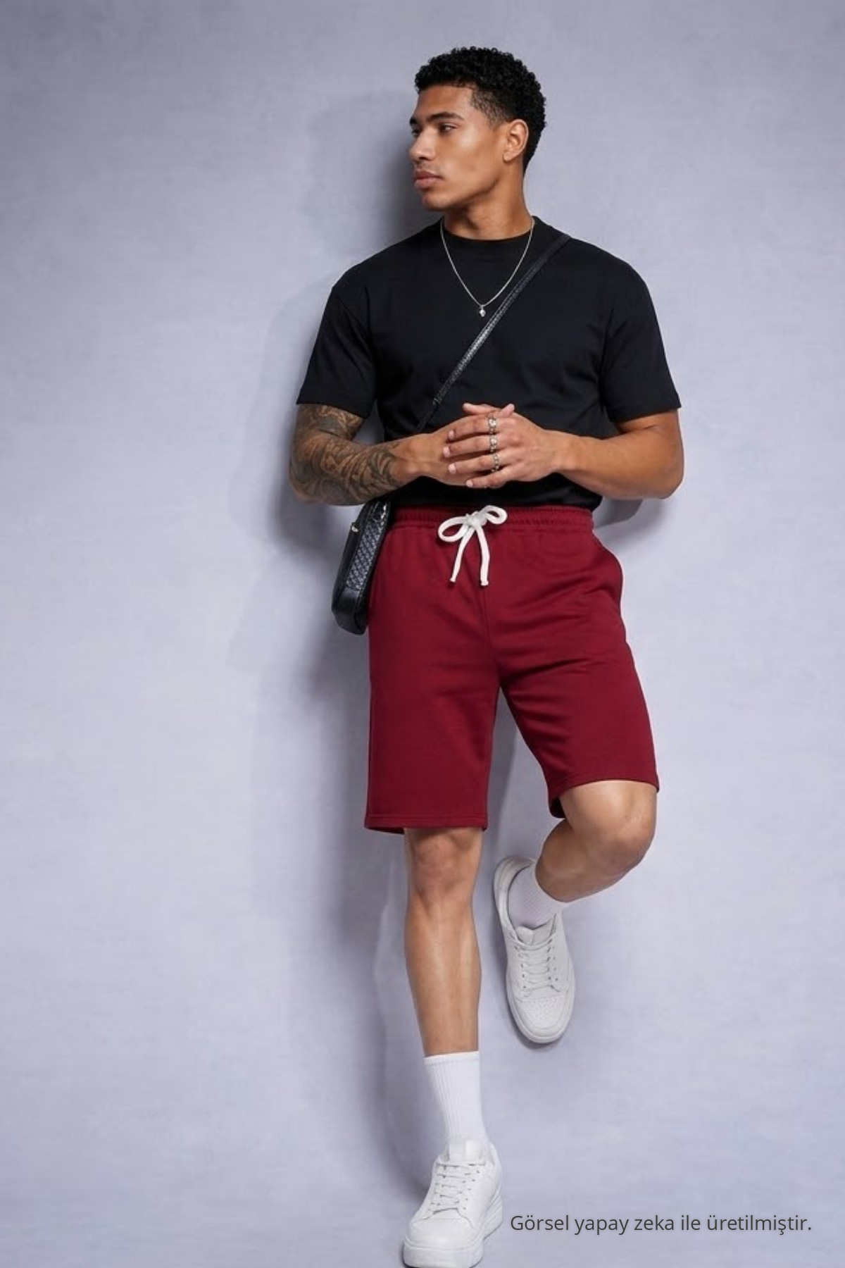 Erkek Comfort Fit Diz Üstü Bordo Şort 4