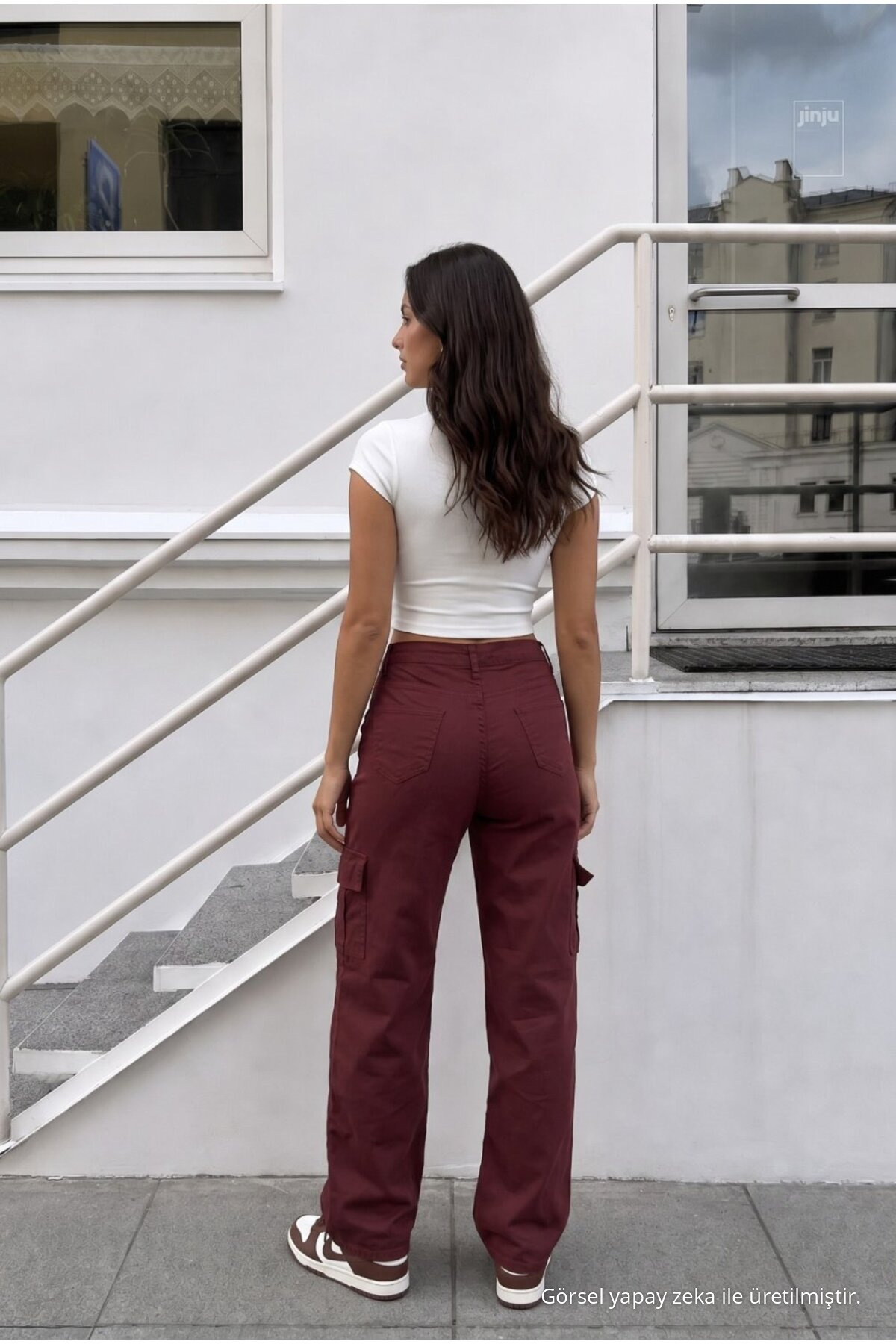 Kadın Kargo Cepli Palazzo Kesim Esnek Kumaş Bordo Pantolon 4