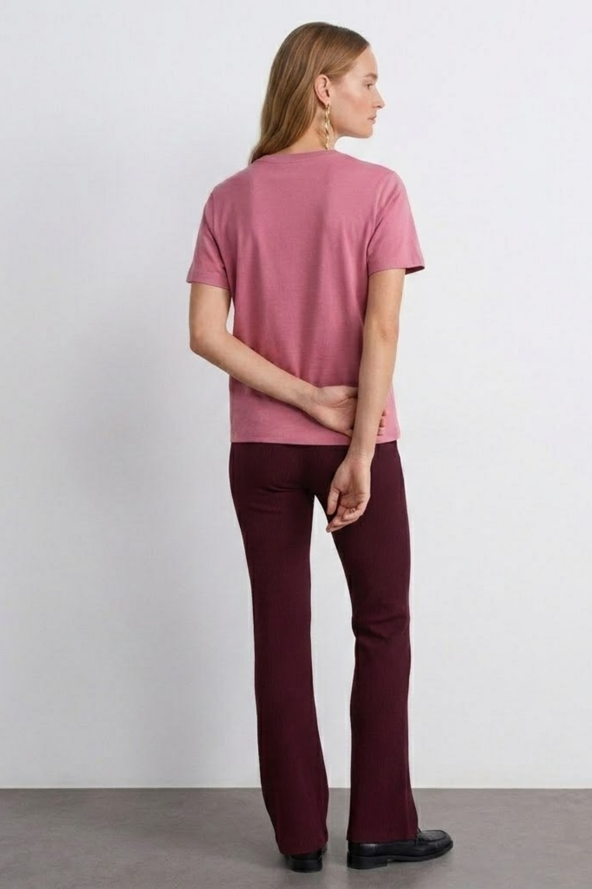 Kadın Comfort Fit Basic Pudra Bol Tişört 6