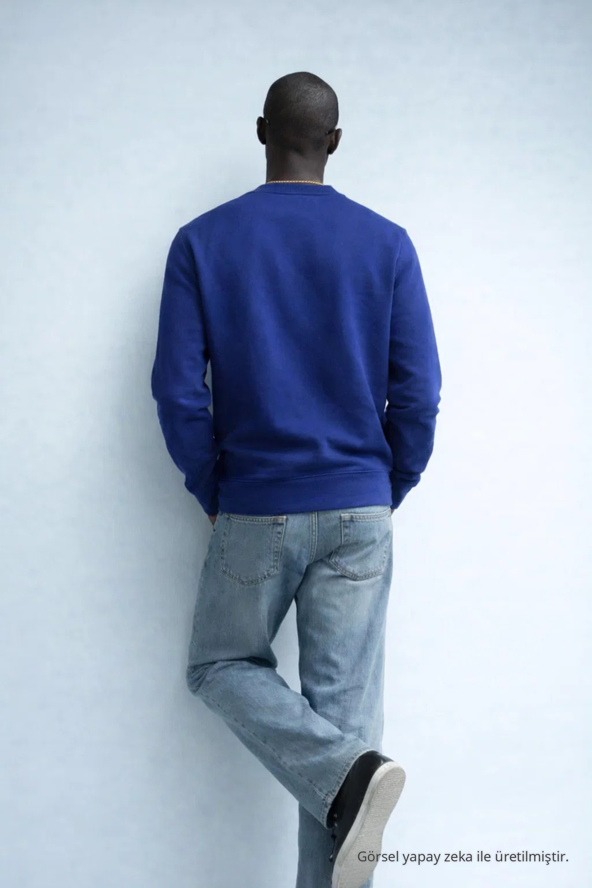 Erkek Nakışlı Parlak MAVİ Sweatshirt 5