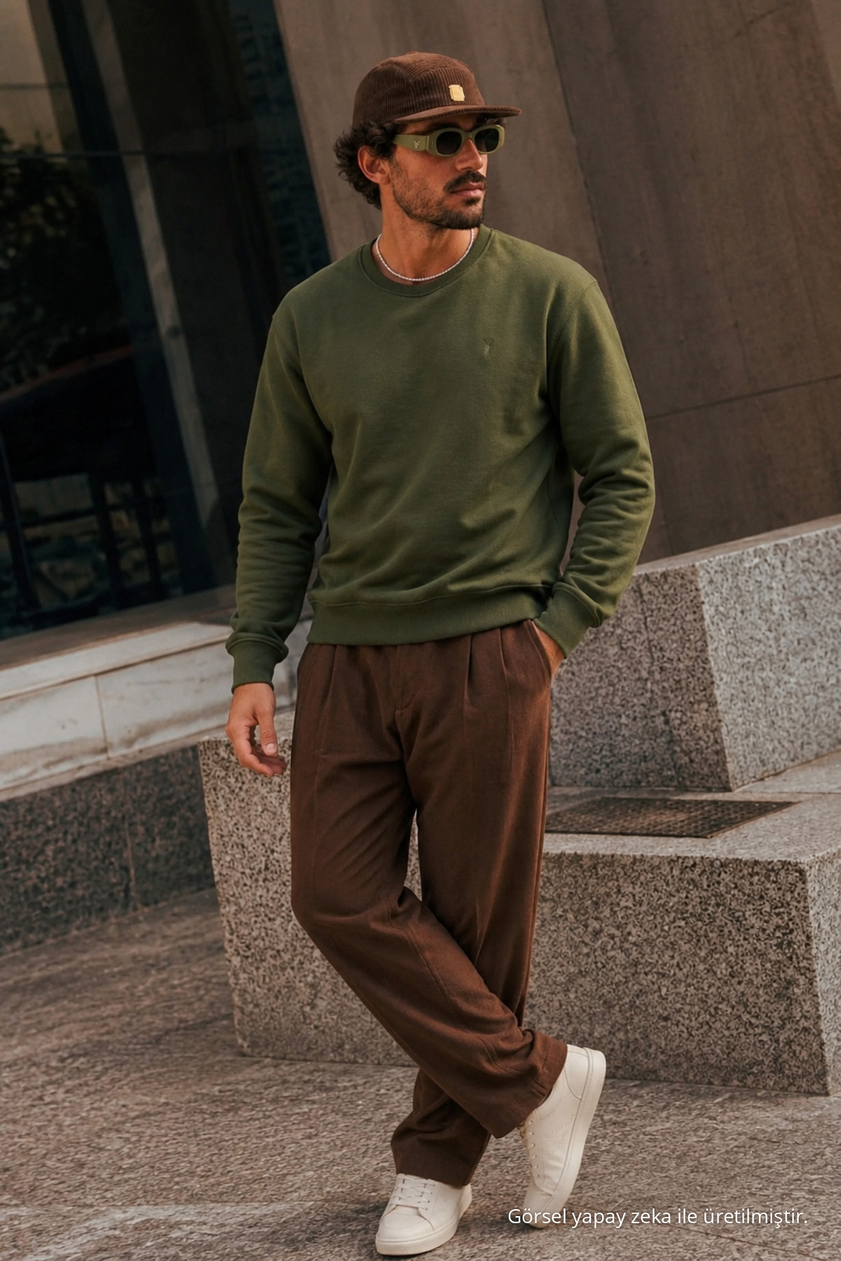 HAKİ Bol Kesim Rahat Erkek Sweatshirt 3