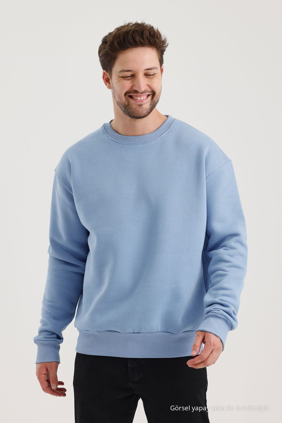 BEBE MAVİ Bisiklet Yaka Oversize Şardonlu Basic Erkek Sweatshirt 5