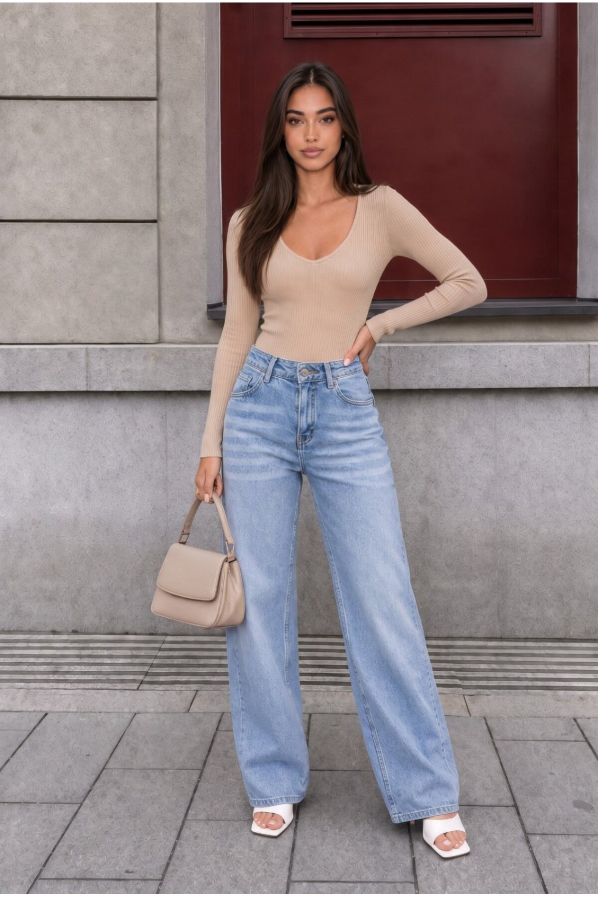 MAVİ Efektli Yüksek Bel Esnek Wide Leg Jeans 5