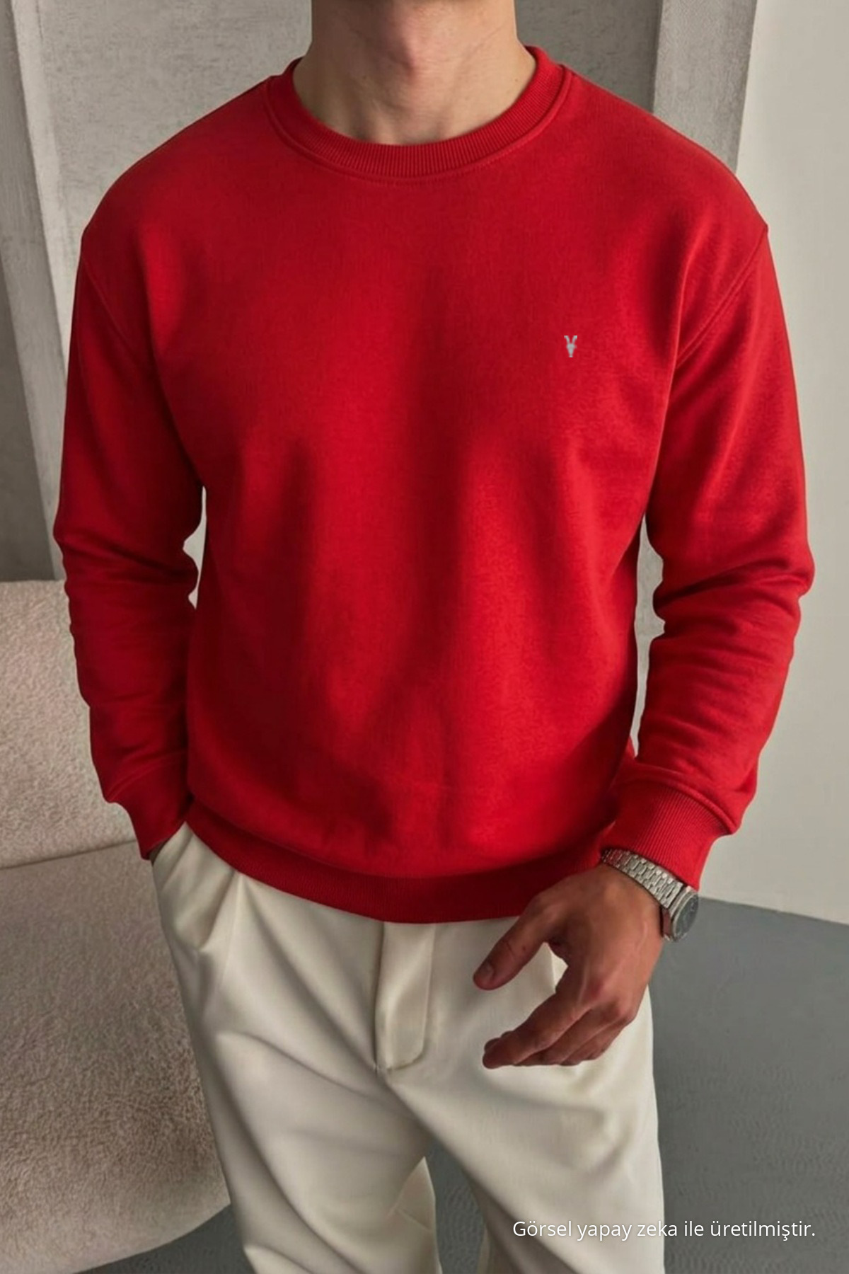 Erkek Loose Dokulu Flare KIRMIZI Sweatshirt 4