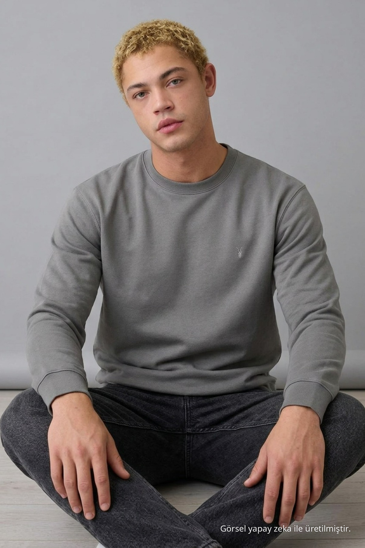 GRİ Oversize Pamuklu Erkek Sweatshirt 3