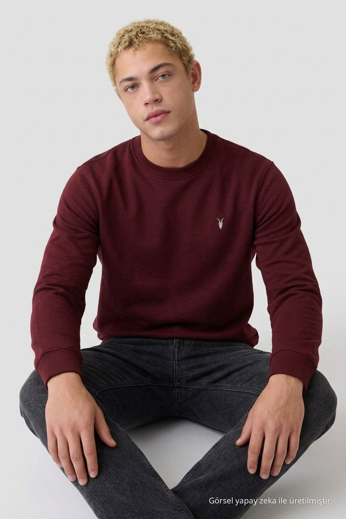 Bordo Oversize Pamuklu Erkek Sweatshirt 3