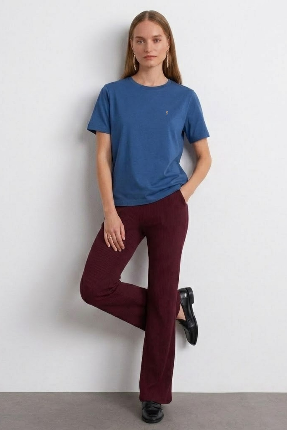 Kadın Comfort Fit Basic İNDİGO Bol Tişört 5