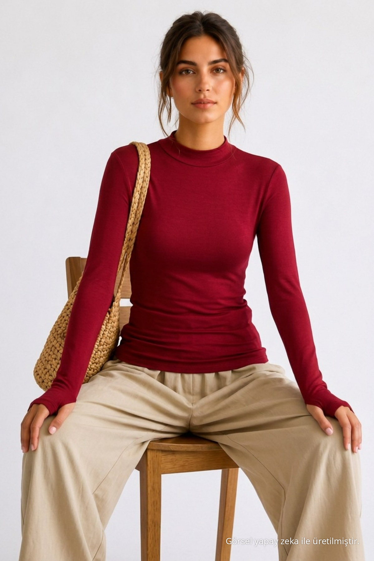 Kadın Bodycone Crop Uzun Kollu Bordo Bluz 3