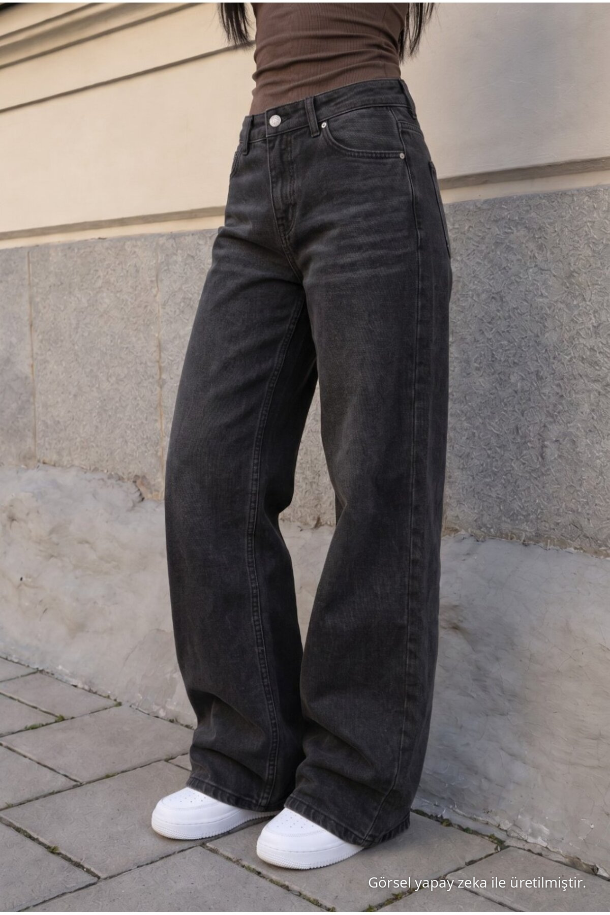 Kadın Bol Paça Jean Pantolon High Waist SİYAH EFEKTLİ 3