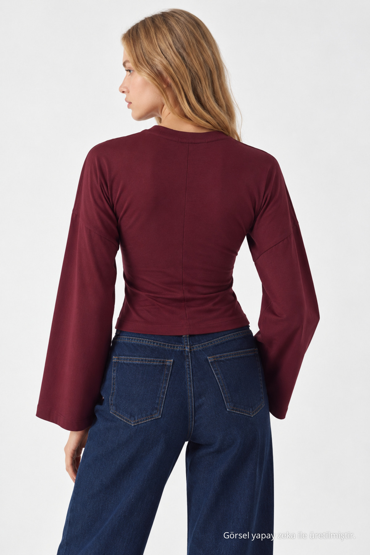 Kadın Bedeni Saran Örme Bordo Günlük Bluz 3