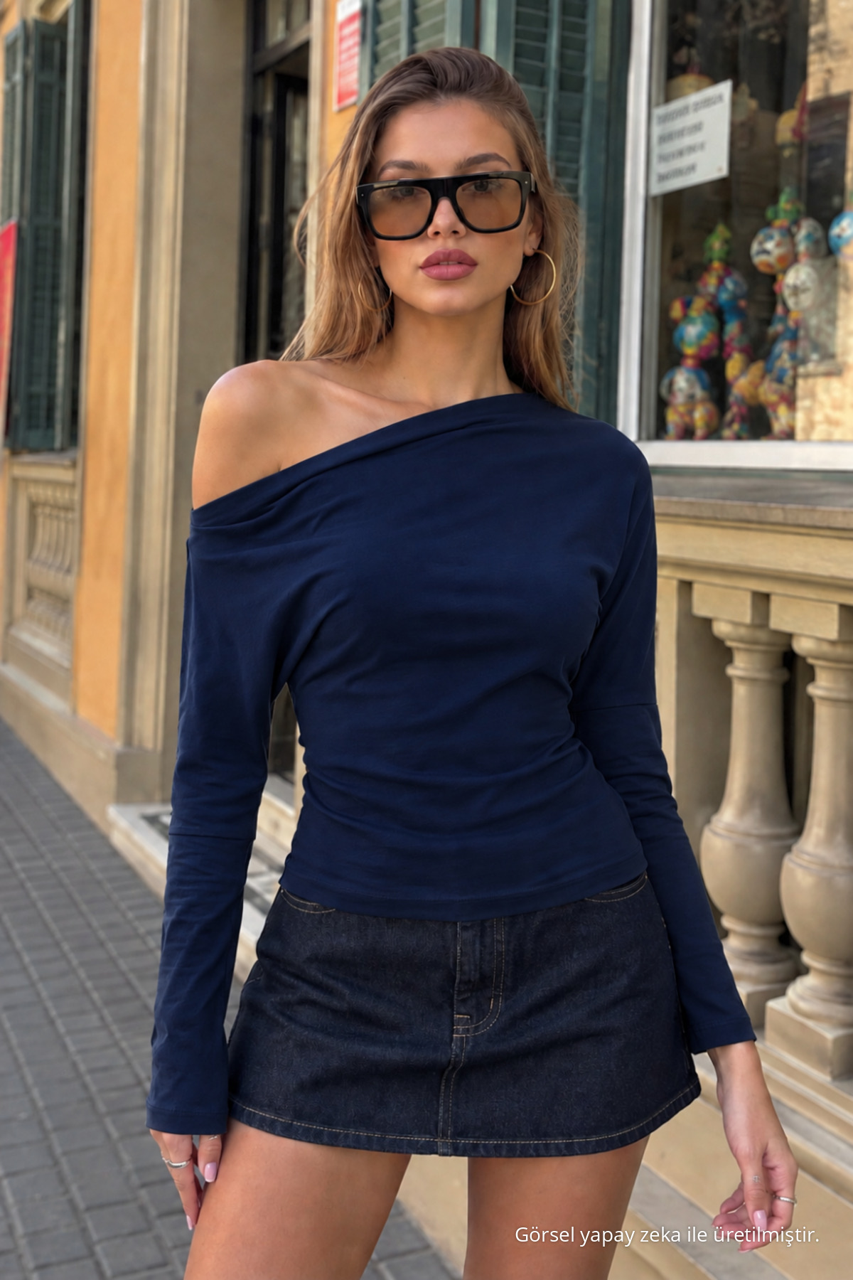 Kadın Lacivert Basic Vücuda Oturan Bluz 4