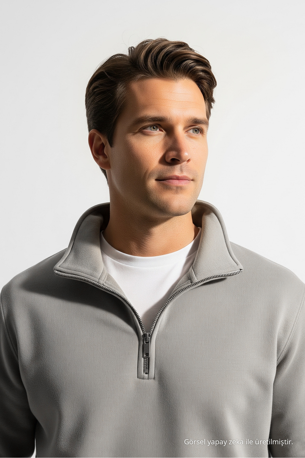 Erkek Basic GRİ Yarım Fermuarlı Sweatshirt 6