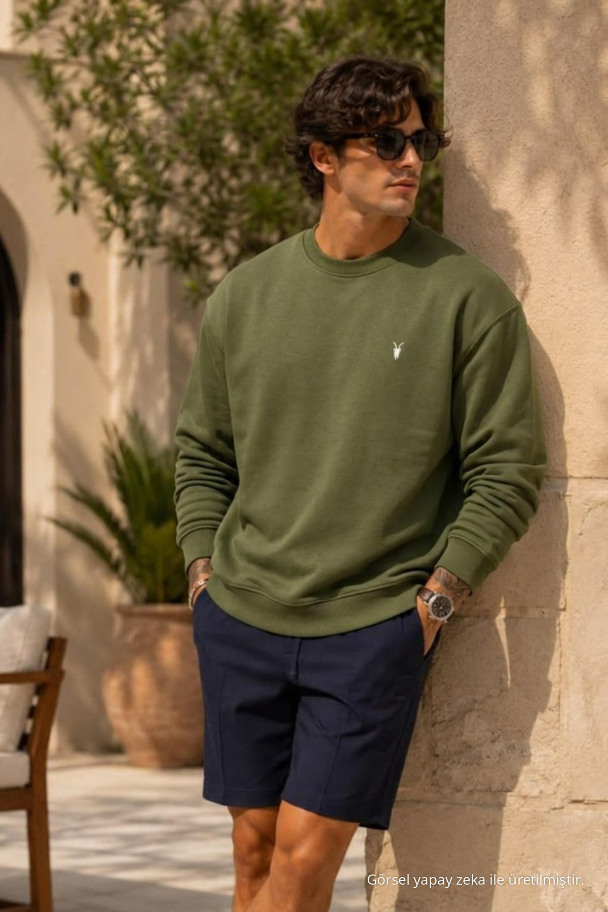 Örme Uzun Kollu HAKİ Erkek Sweatshirt 5