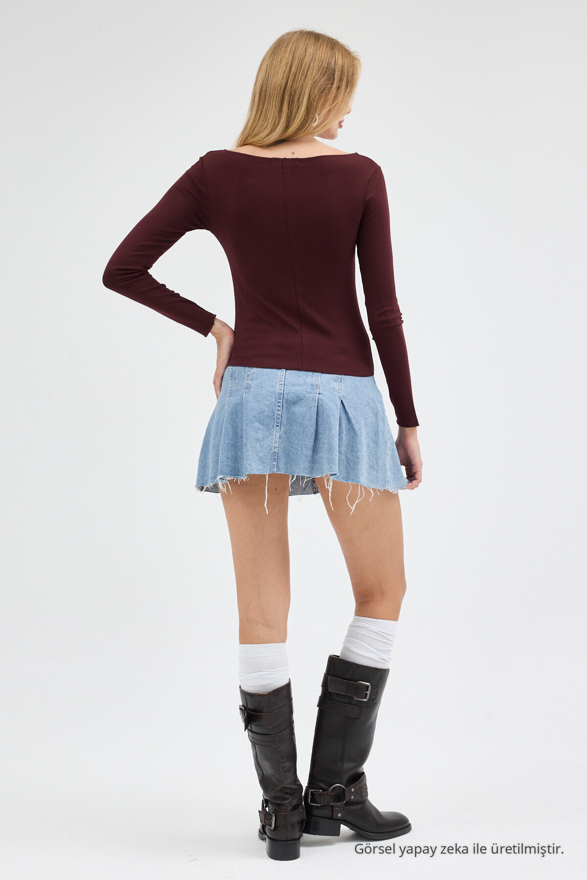 Kadın Ultra Soft Kayık Yaka Bordo Bluz 3