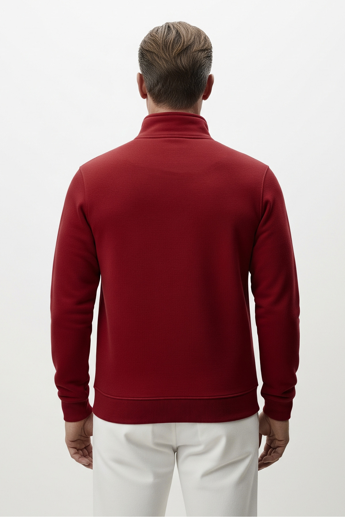 Erkek Yarım Fermuarlı Salaş Bordo Sweatshirt 3