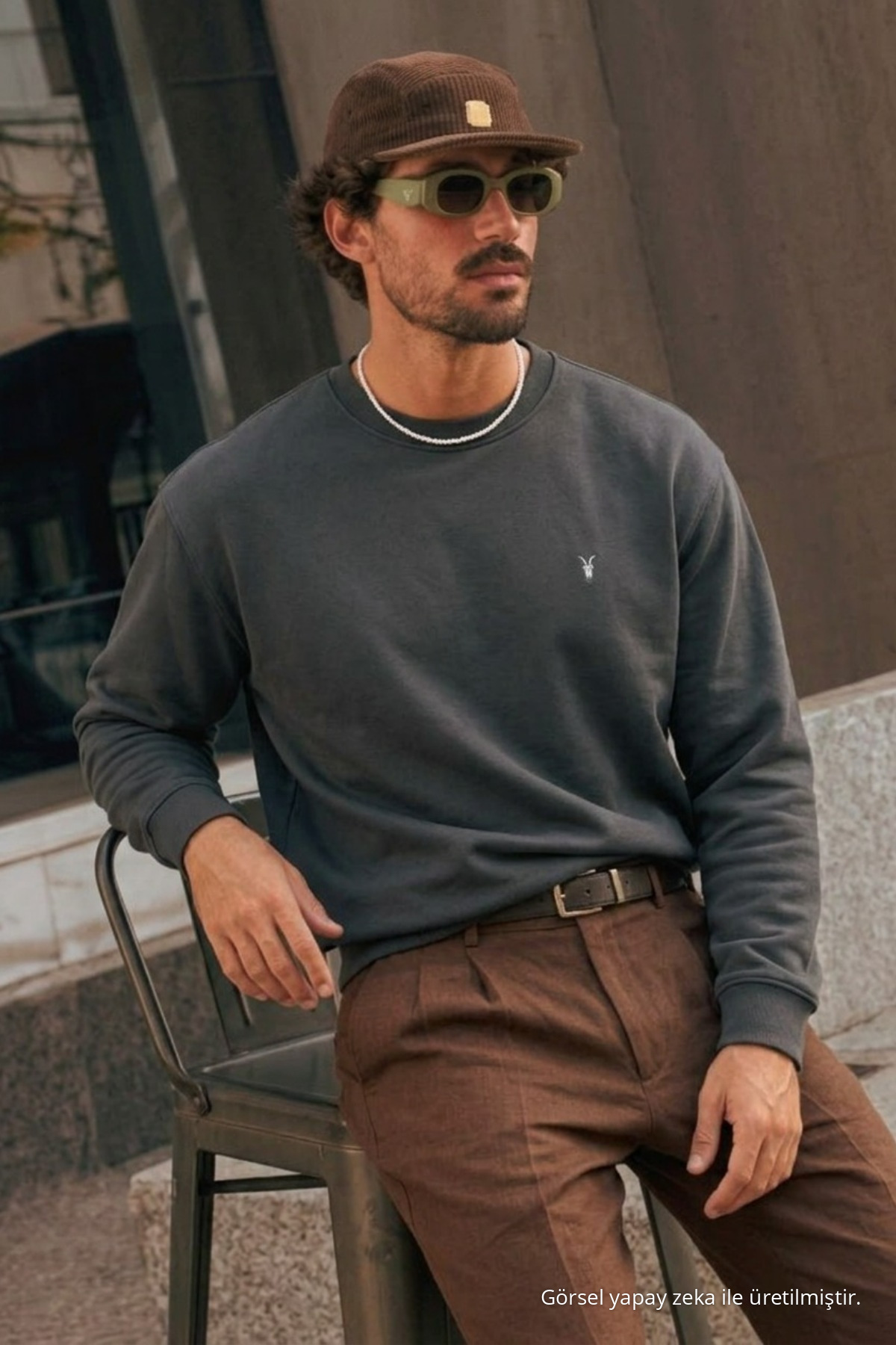 Füme Bol Kesim Rahat Erkek Sweatshirt 3