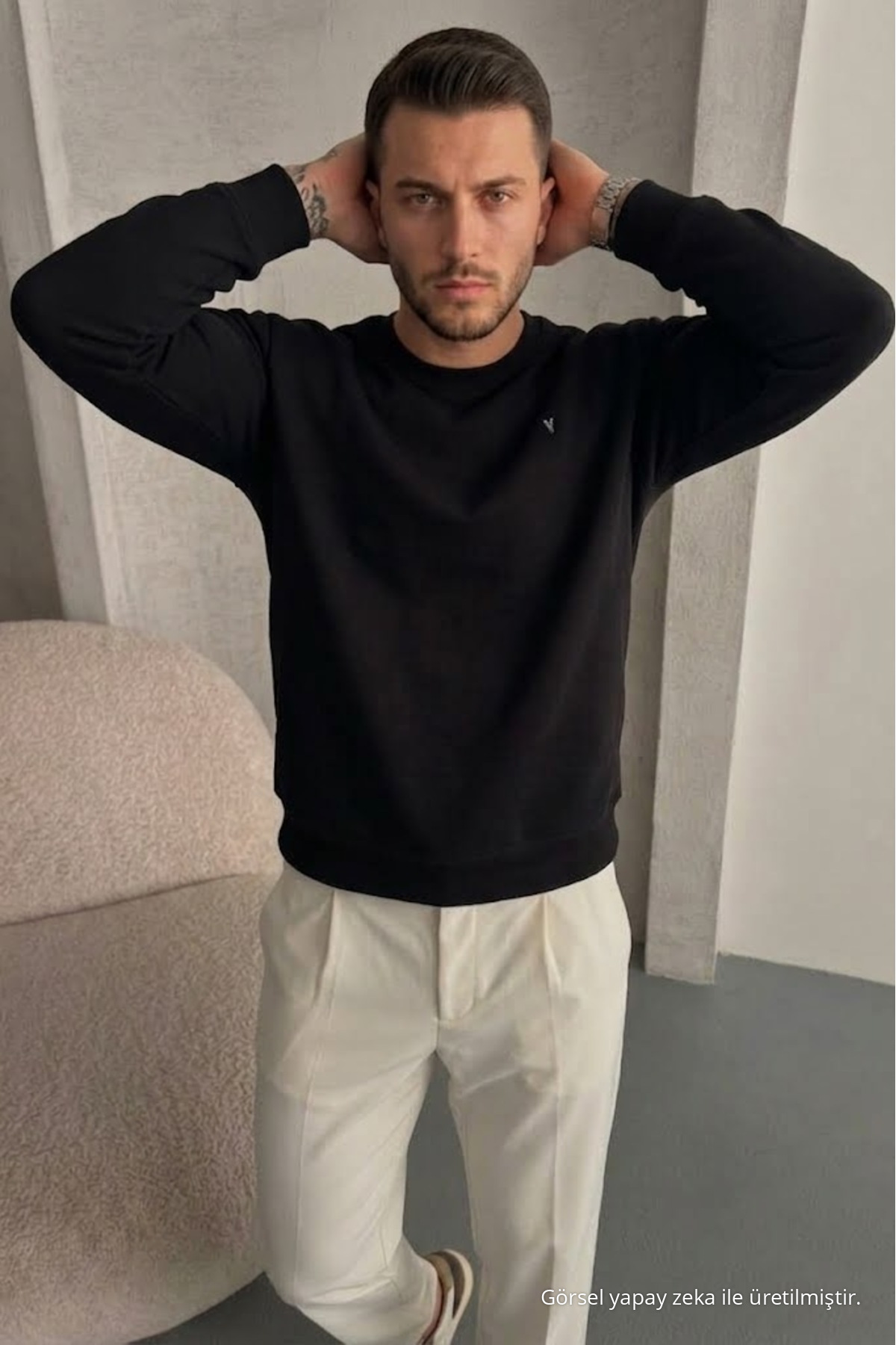 Erkek Loose Dokulu Flare SİYAH Sweatshirt 6