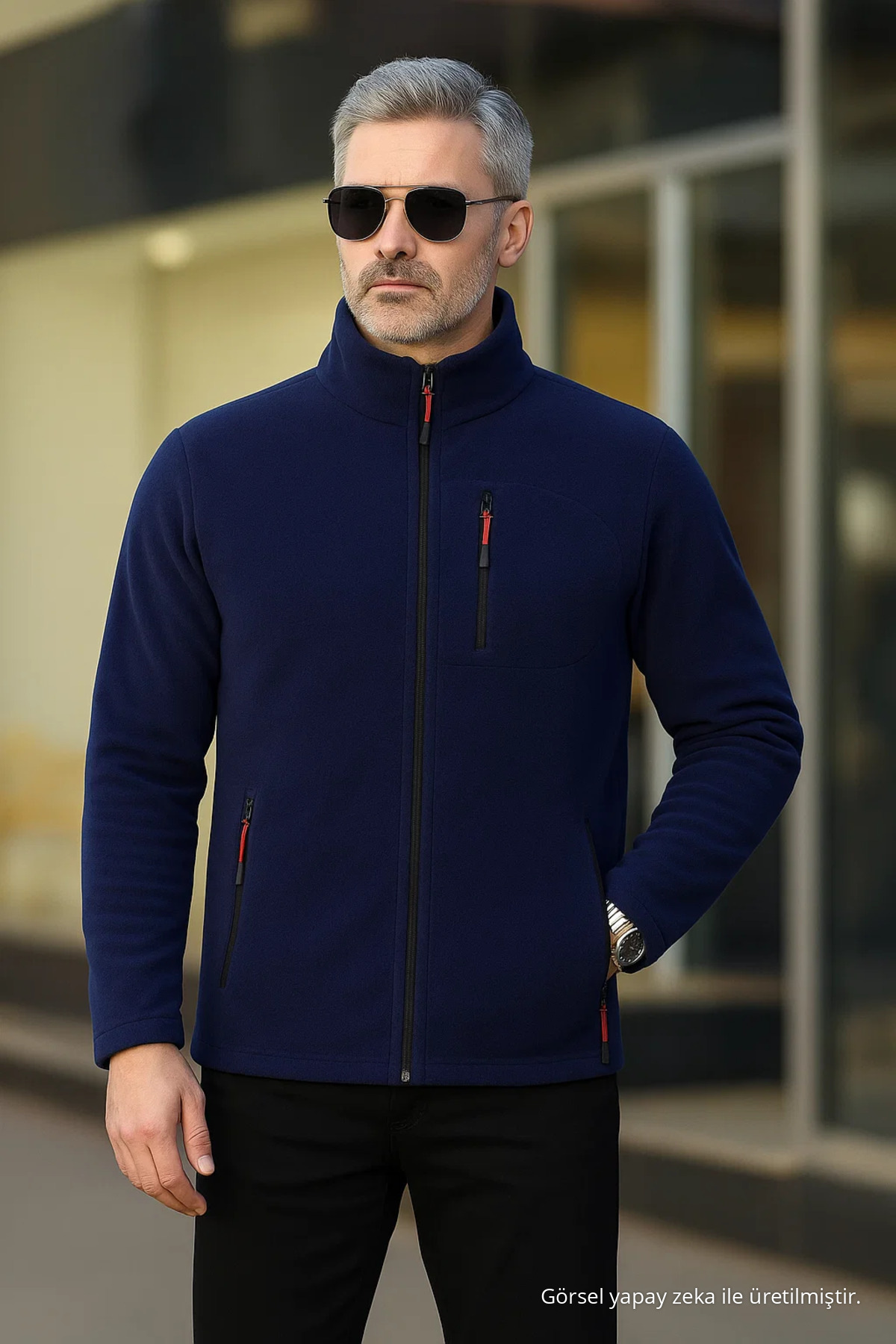 LACİVERT Renk Fermuarlı 3 Cepli Polar 1209 3
