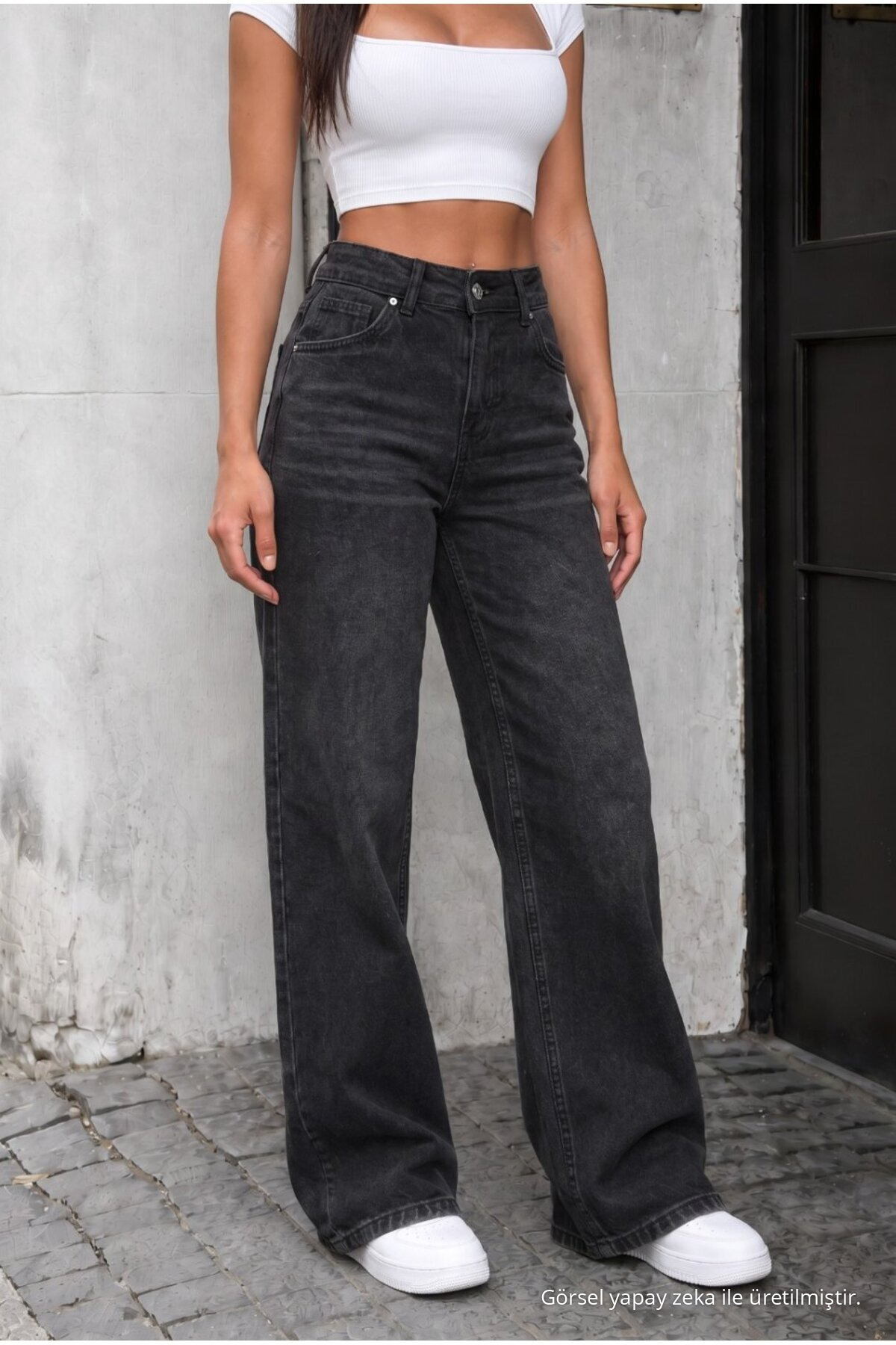 Yüksek Bel Wide Leg Bol Paça Yıkamalı Jean SİYAH EFEKTLİ 3