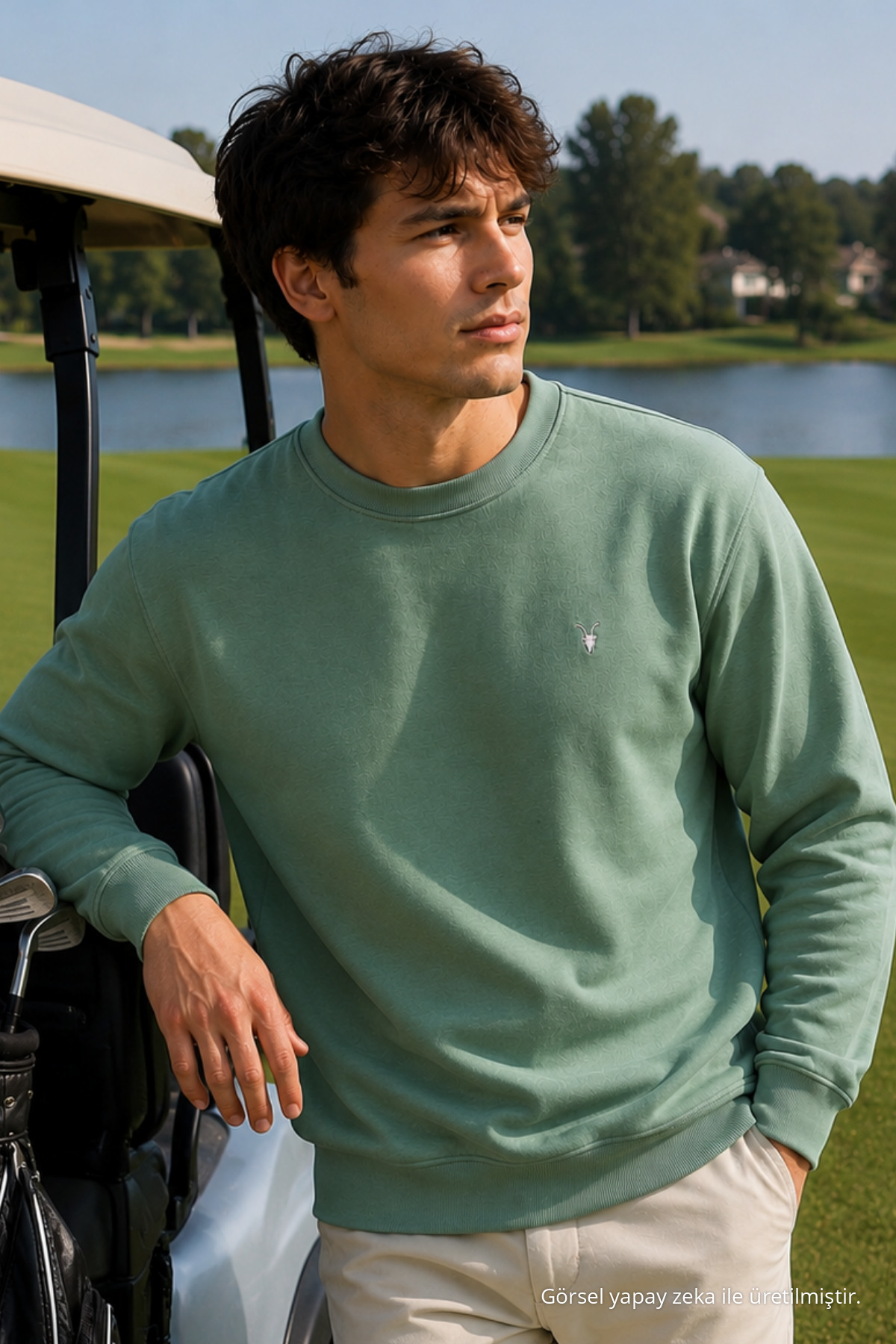 Çağla İşlemeli Standart Erkek Sweatshirt 3