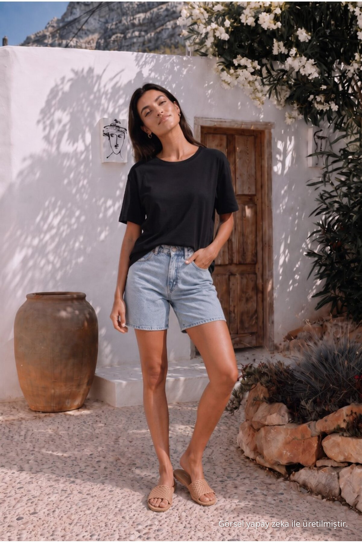 Kadın Yuvarlak Yaka Relaxed Fit Kısa Kol Basic T-Shirt SİYAH 4