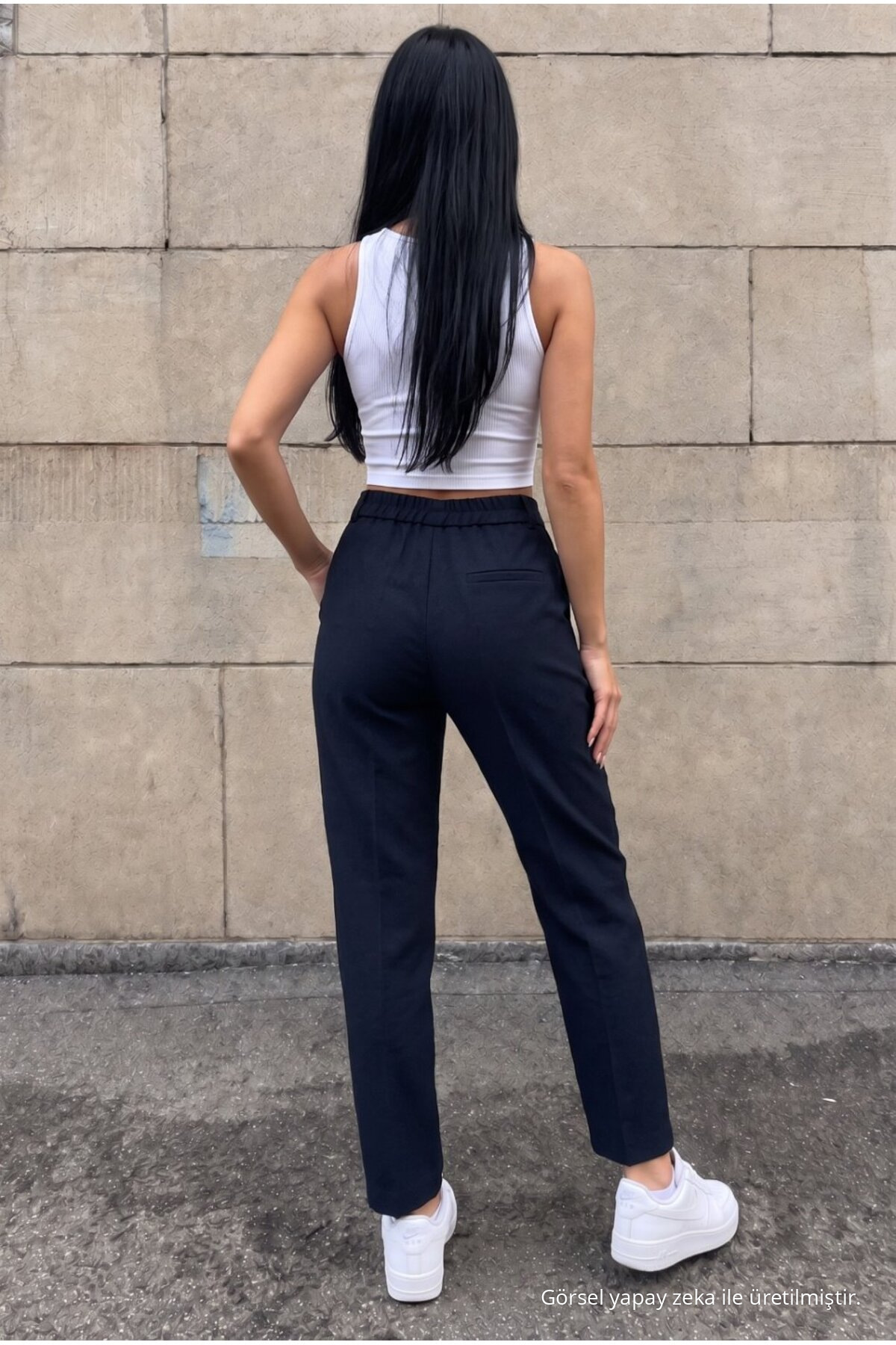 Yüksek Bel Havuç Model Beli Lastikli Dar Paça Pantolon LACİVERT 6