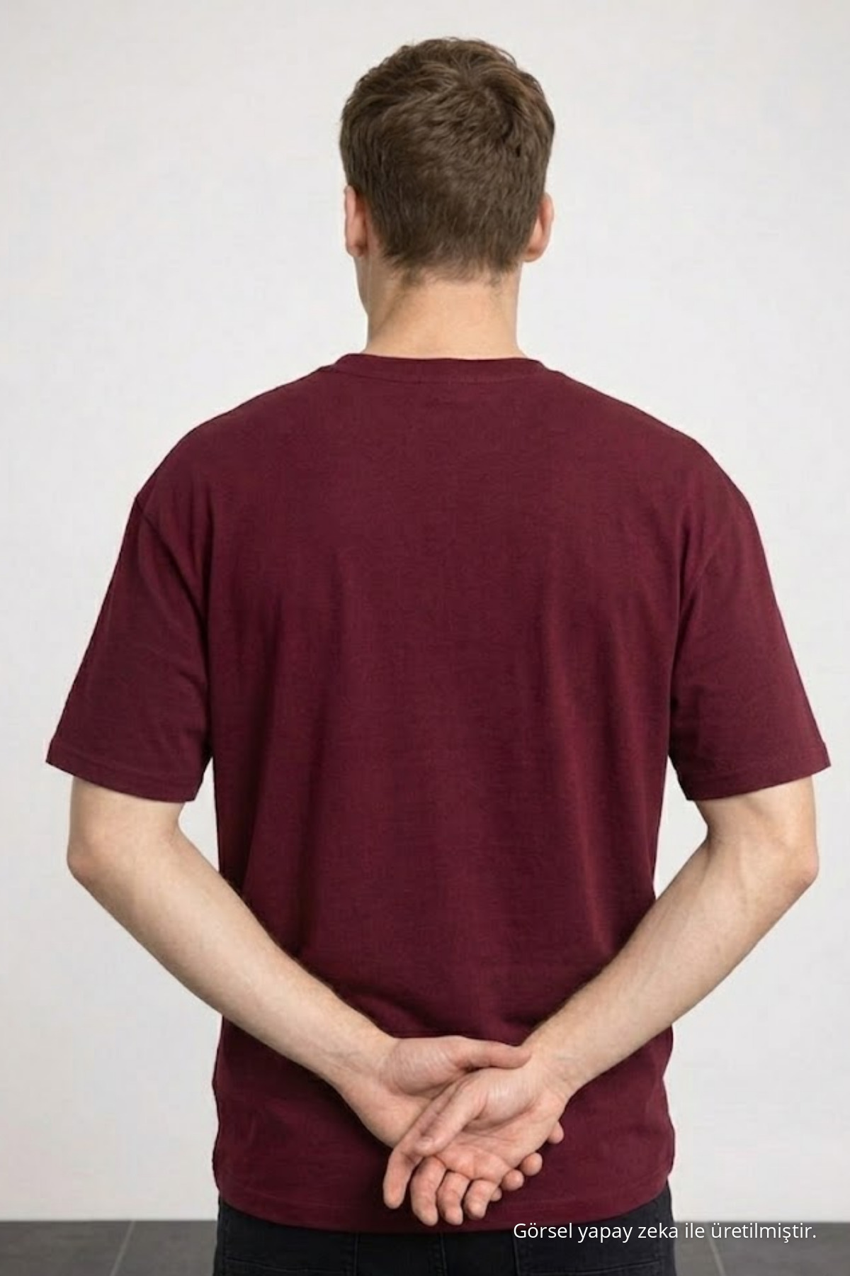 Erkek Pamuklu Bordo Oversize Tişört 6