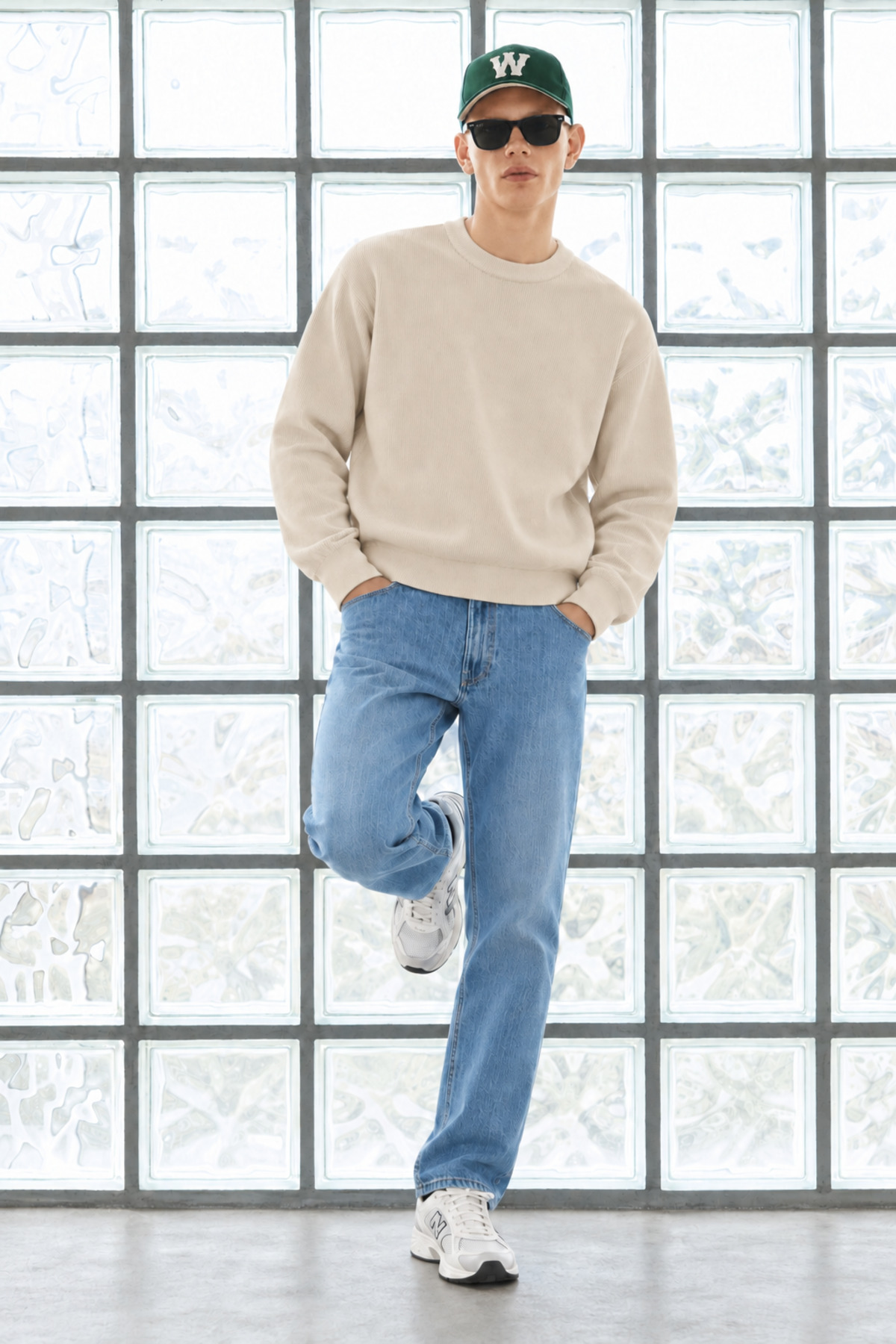 Erkek Bisiklet Yaka Fitilli Oversize Krem Kazak 6