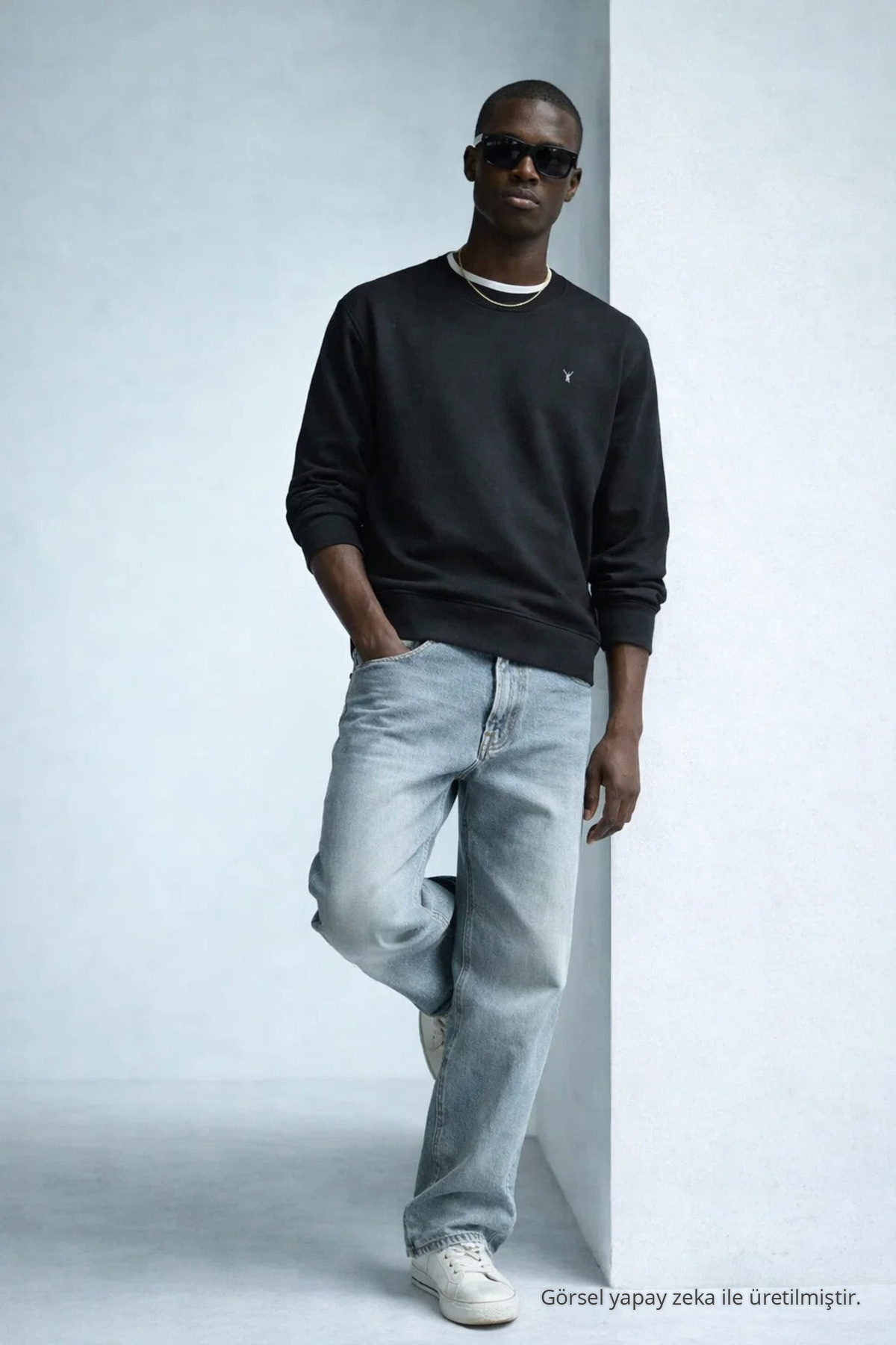 Erkek Nakışlı Parlak SİYAH Sweatshirt 3