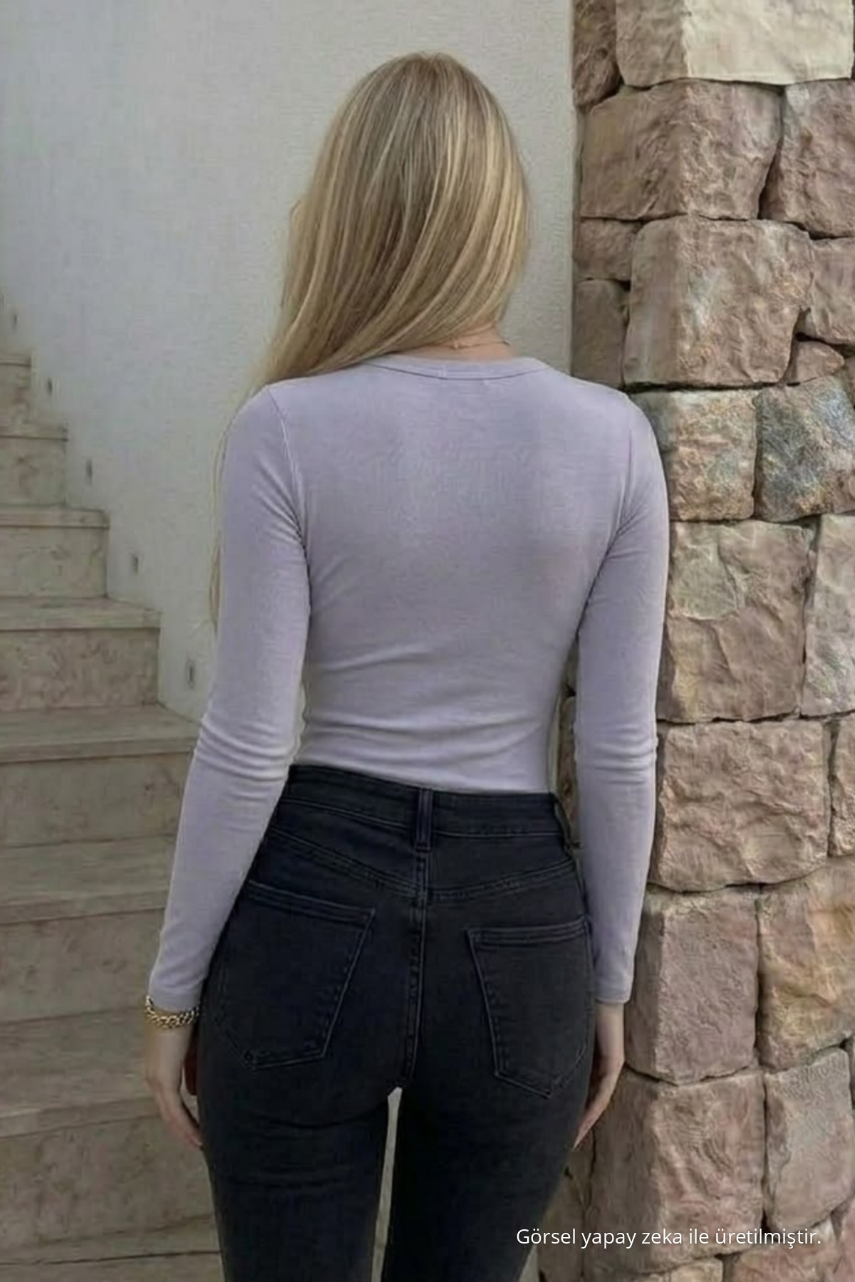 Kadın Premium Casual Gri Dar Bluz 5