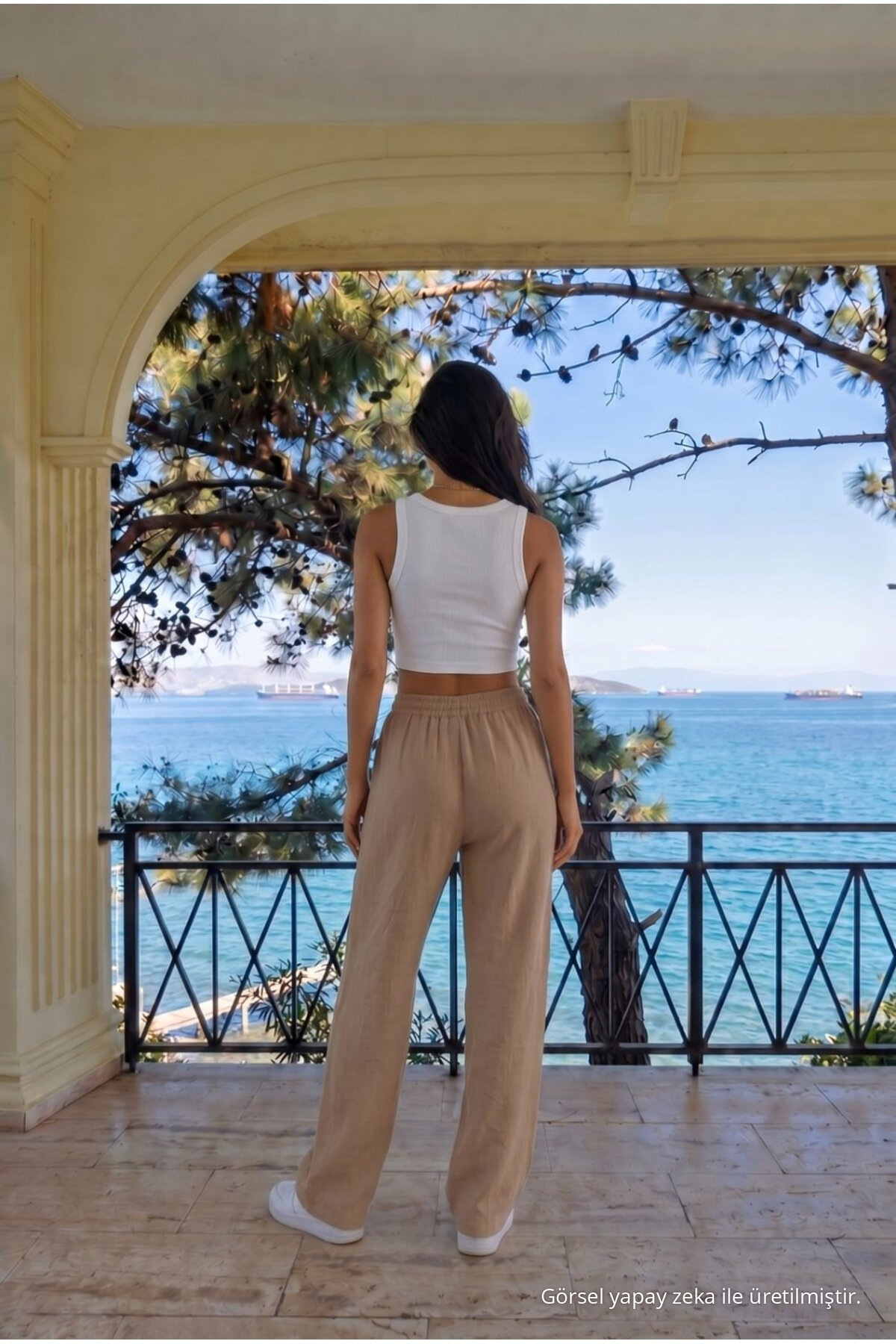 Vizon Keten Karışımlı Bol Kesim Beli Lastikli Pantolon 4