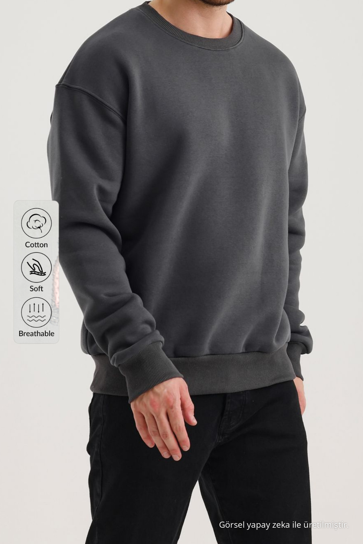 Erkek Bisiklet Yaka Salaş Füme Sweatshirt 4