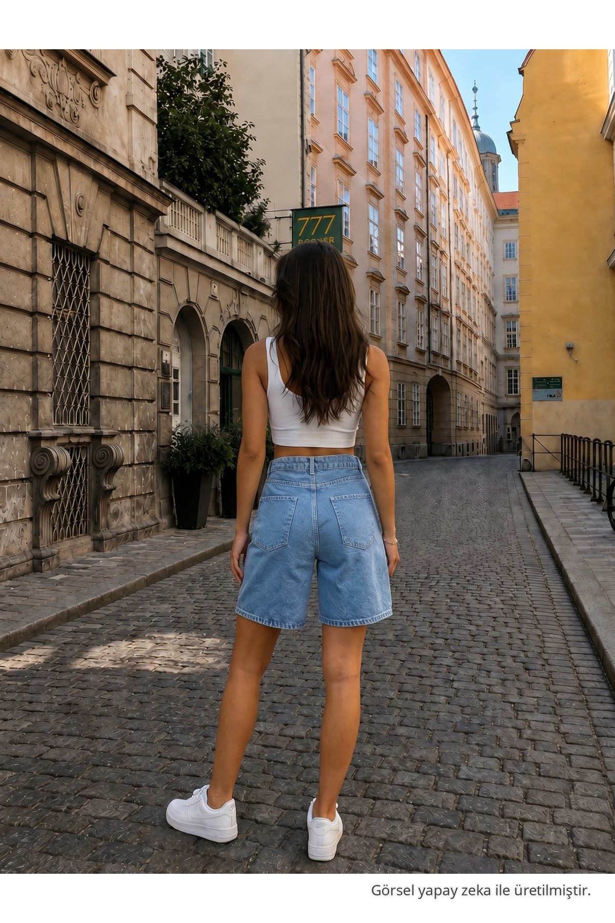 Kadın Yüksek Bel Beş Cepli Denim Rahat Kesim Şort Mavi 4
