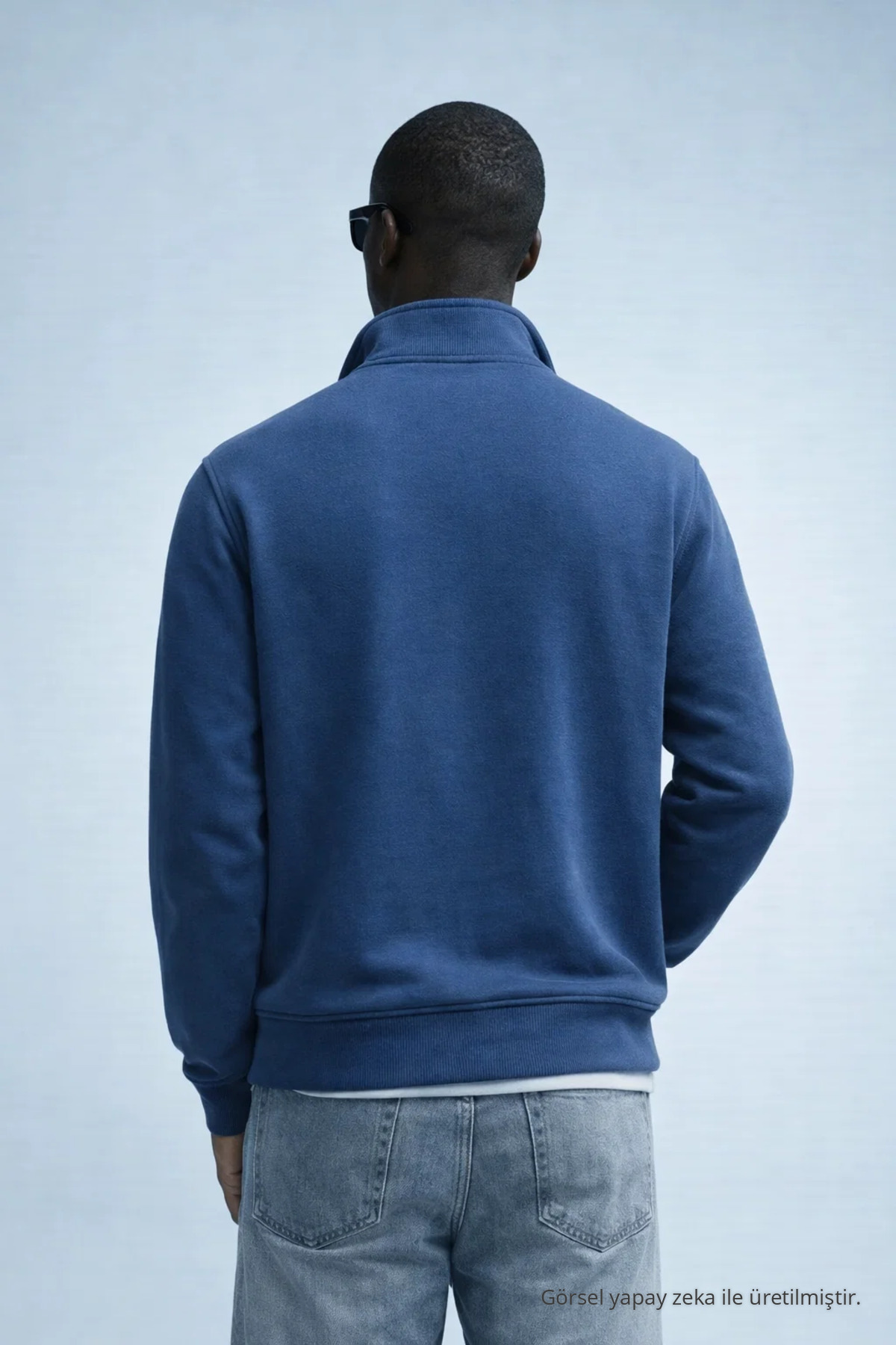 Erkek Kışlık Örme Yaka MAVİ Sweatshirt 5
