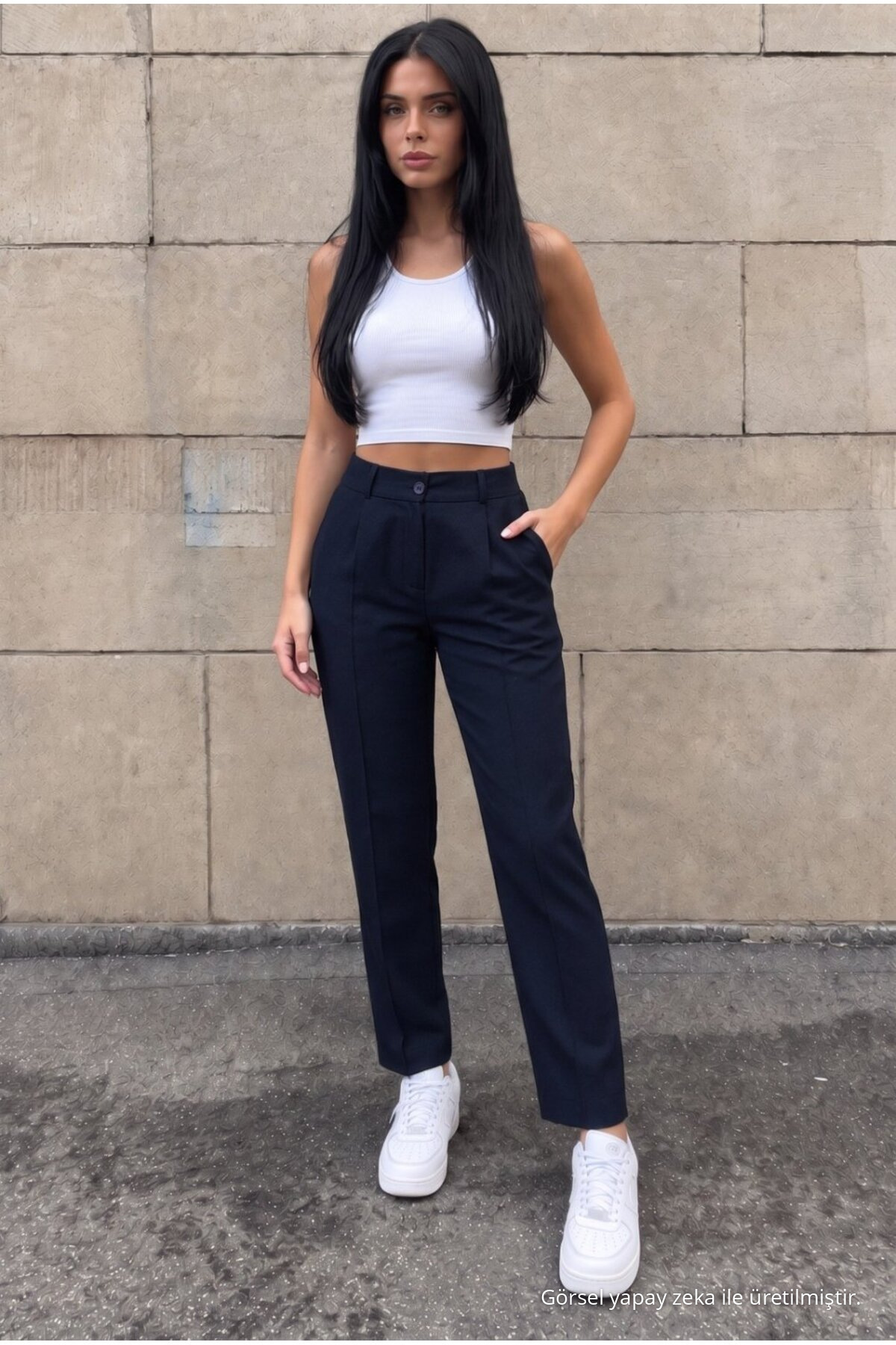 Yüksek Bel Havuç Model Beli Lastikli Dar Paça Pantolon LACİVERT 5